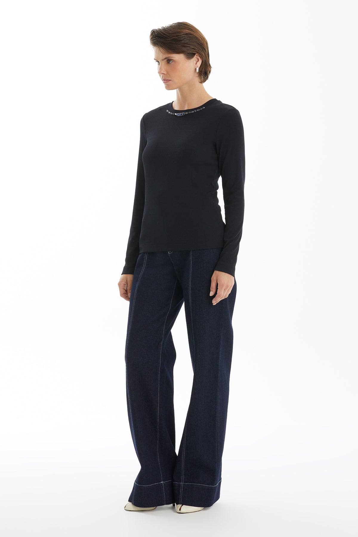Black Blouse with Bead Embroidery Detail