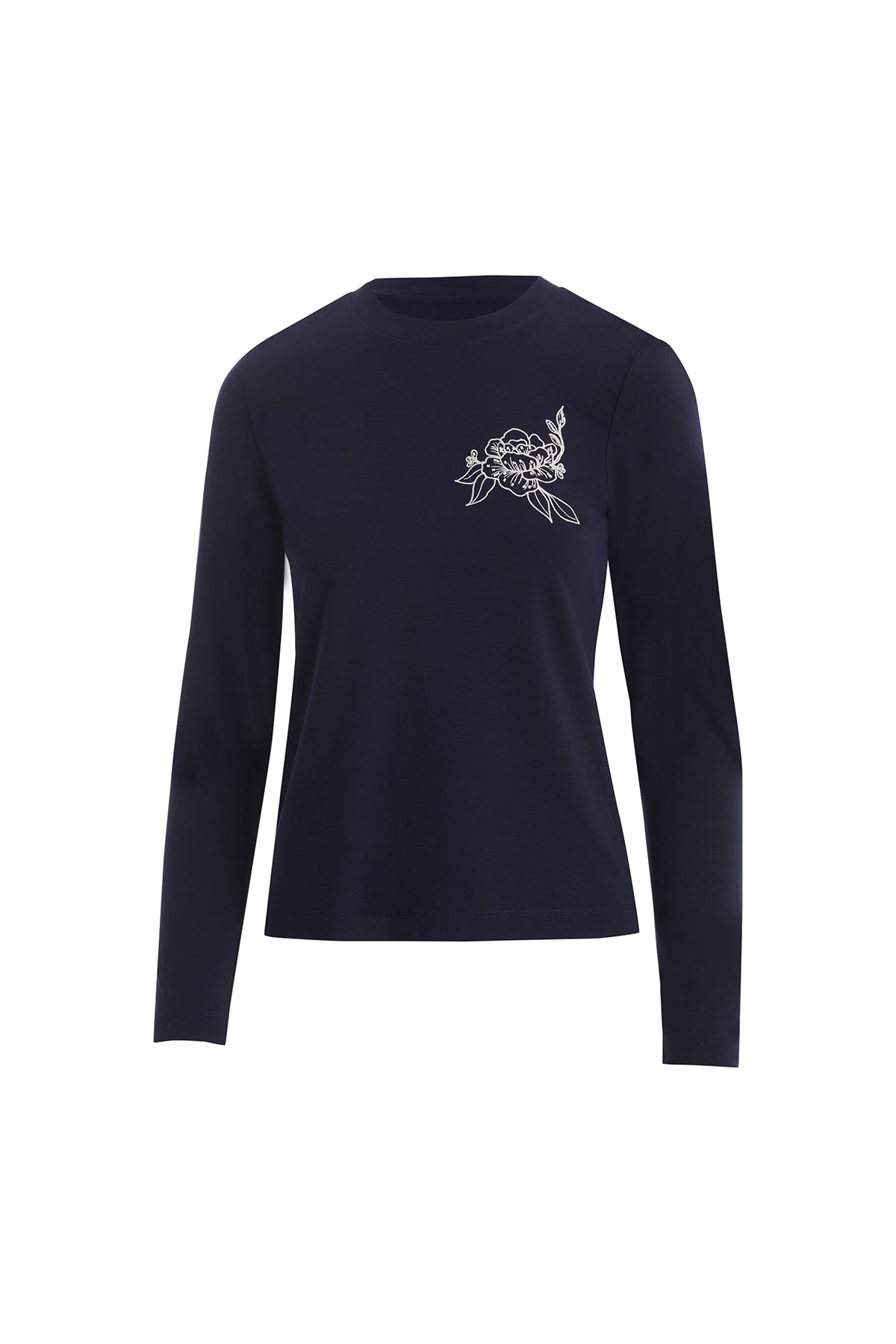 Dark Navy Long Sleeve Blouse with Floral Detail