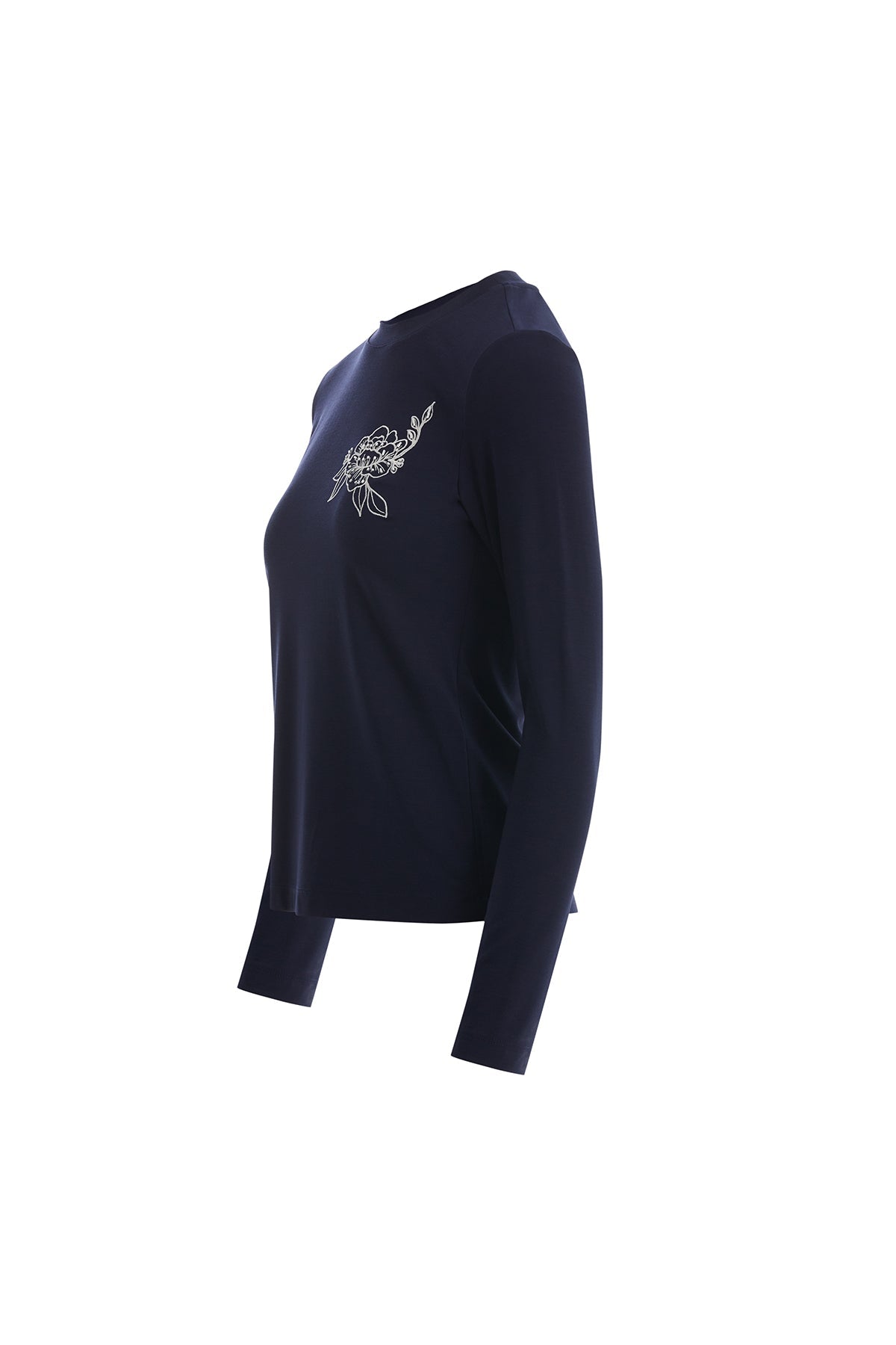 Dark Navy Long Sleeve Blouse with Floral Detail