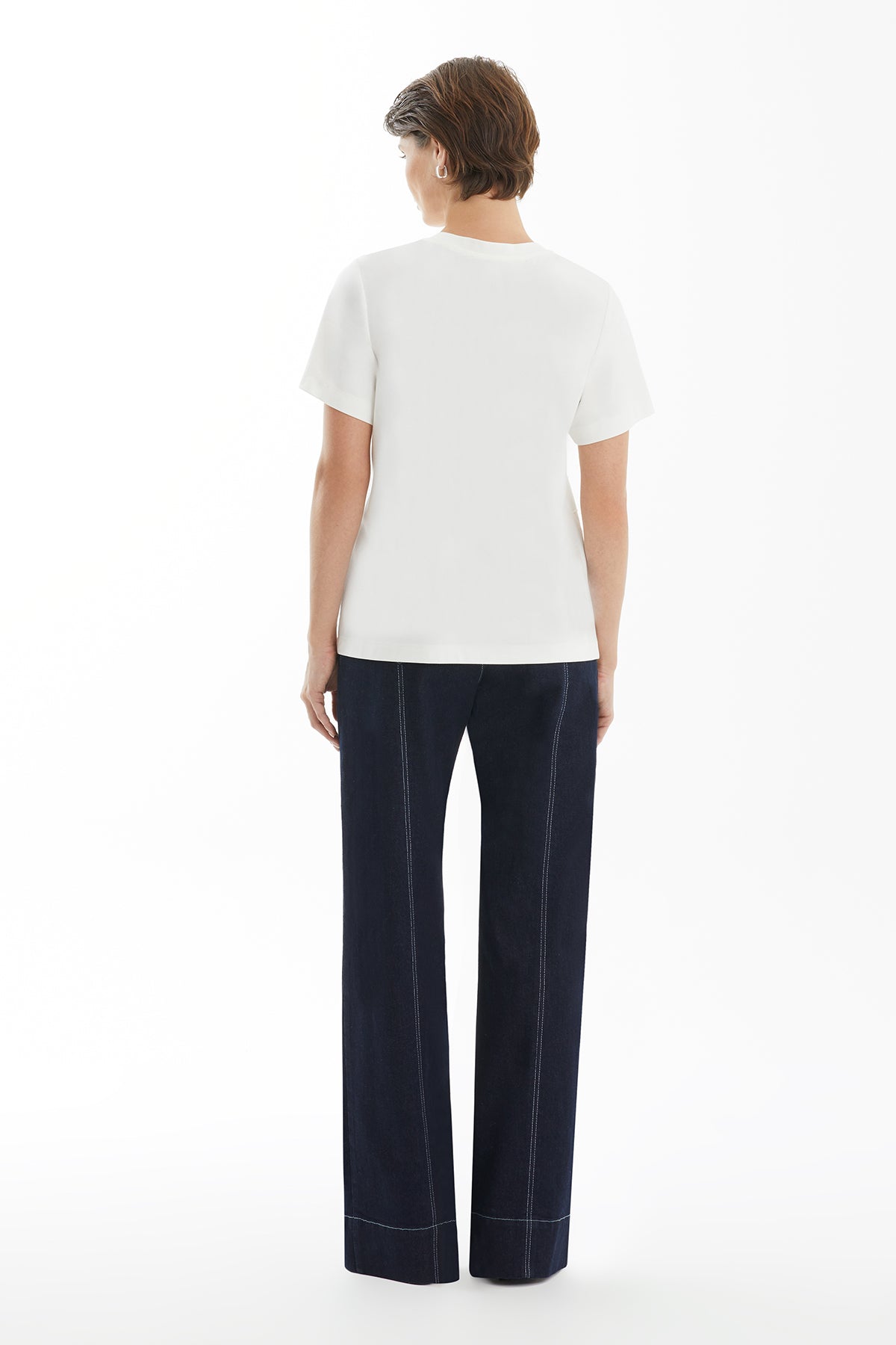 Ecru T-Shirt with Stitch and Sequin Detail