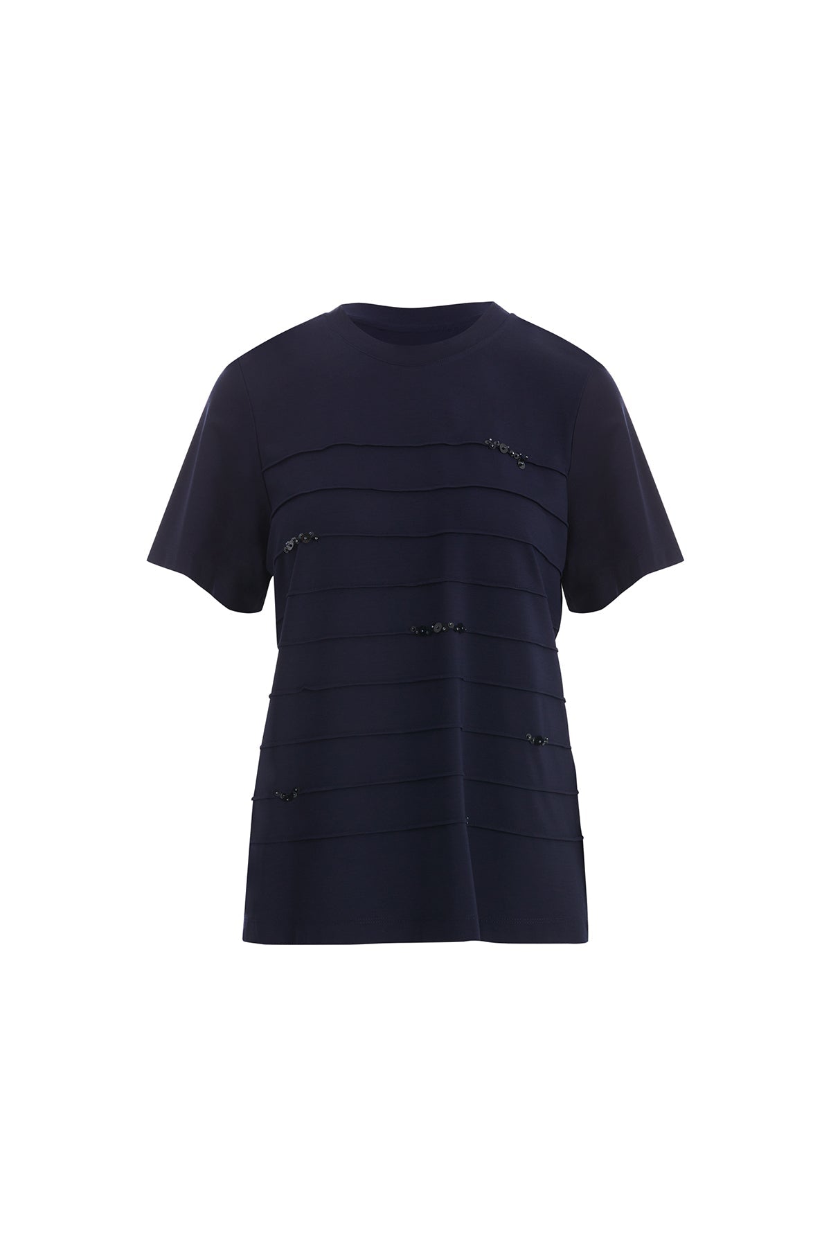 Dark Navy T-Shirt with Stitch and Sequin Detail