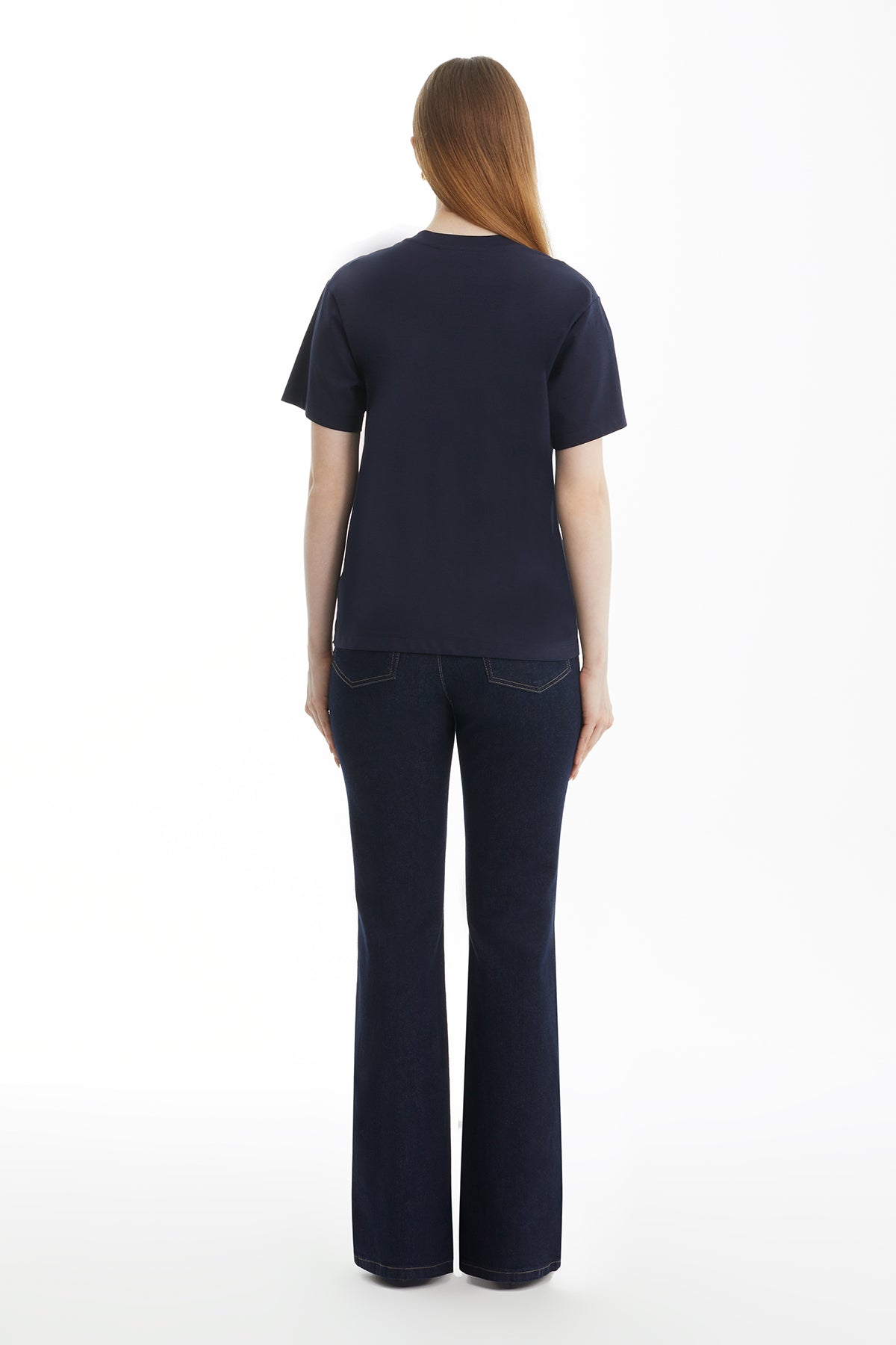 Dark Navy Poplin Trim T-Shirt with Pocket Detail
