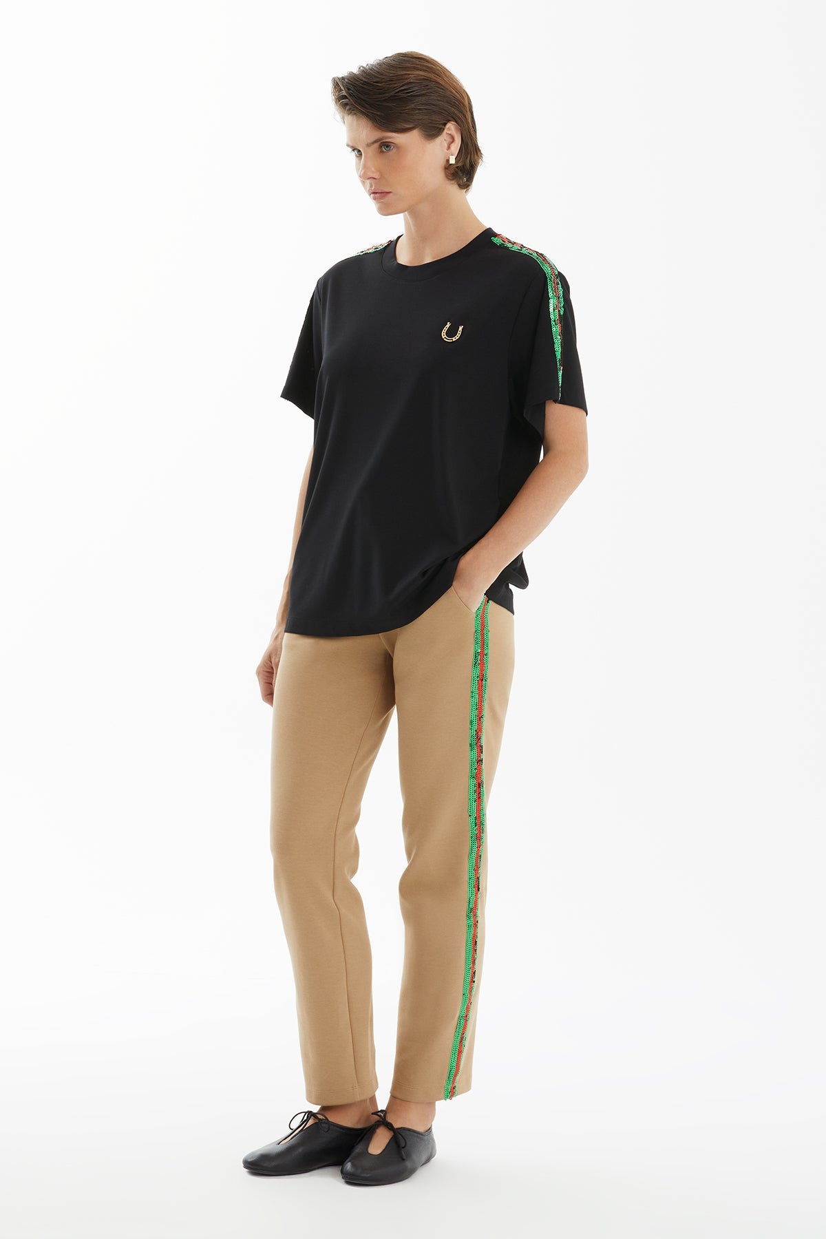 Black Basic T-Shirt with Trim Detail