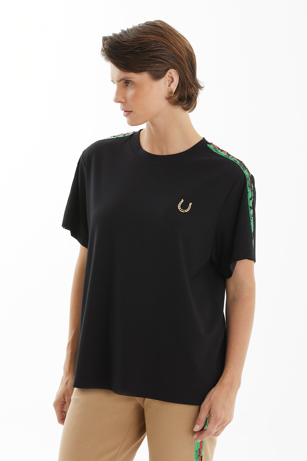 Black Basic T-Shirt with Trim Detail