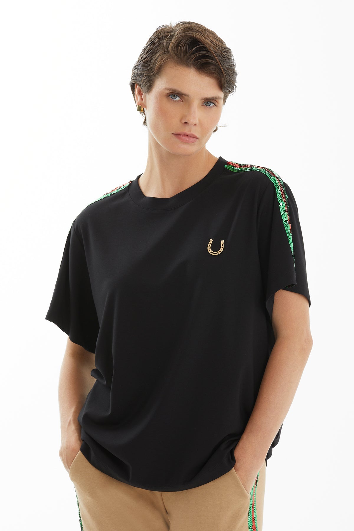 Black Basic T-Shirt with Trim Detail