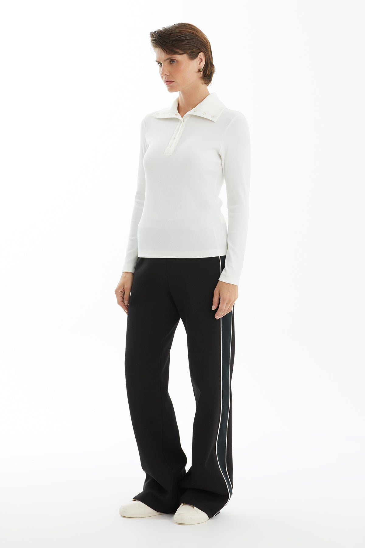 Ecru Long Blouse with Snap Detail