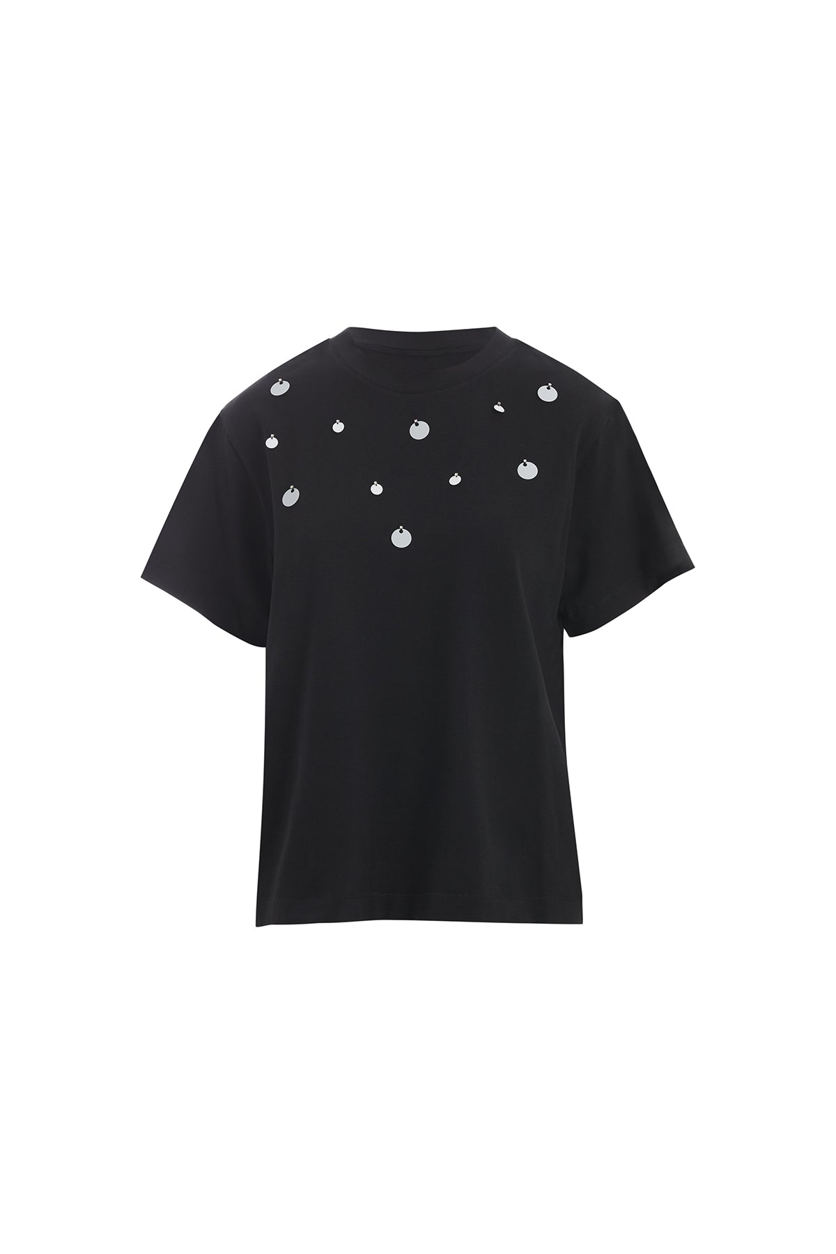 Black T-Shirt with Red Sequin Detail