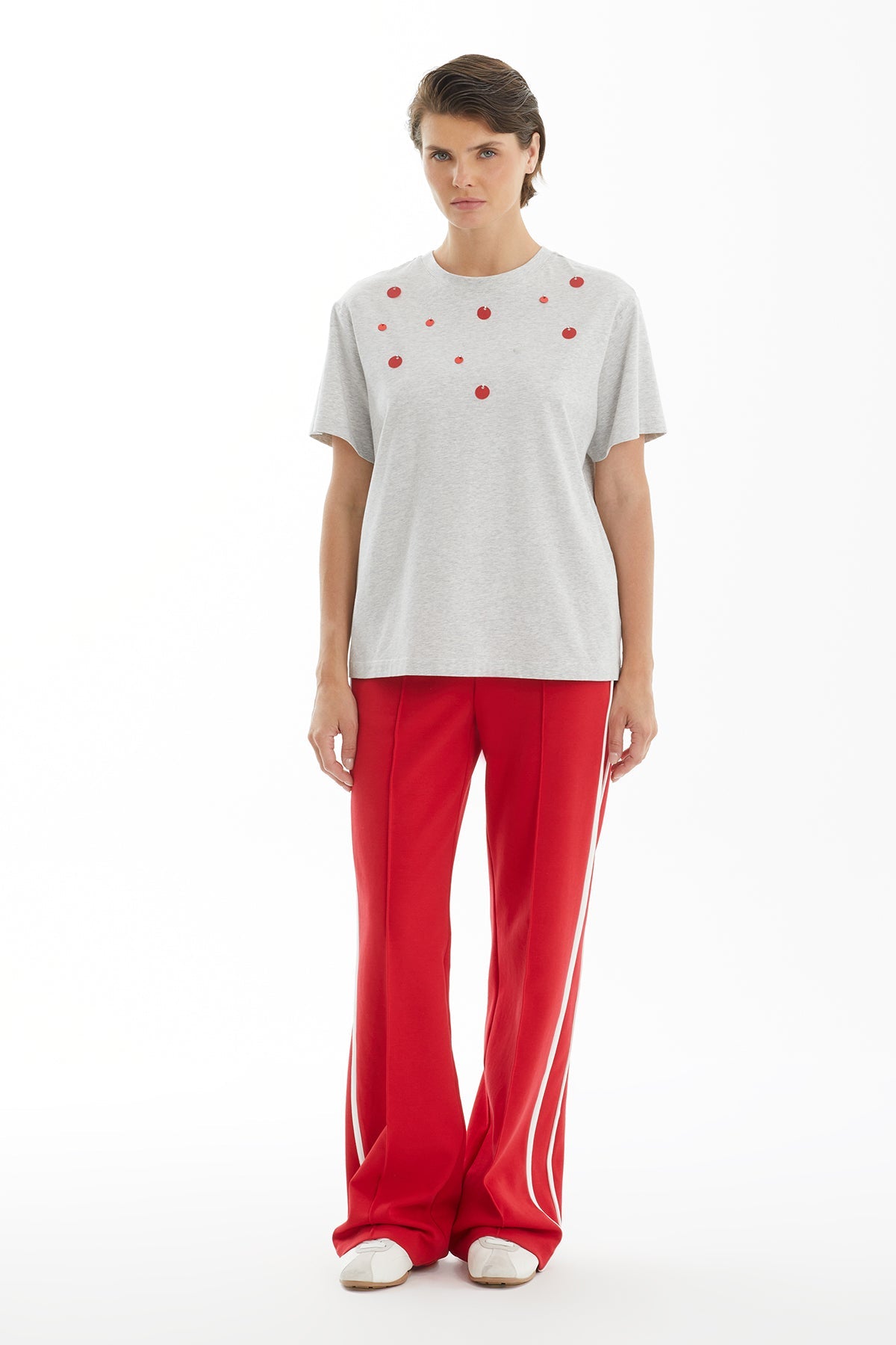 Grey T-Shirt with Red Sequin Detail