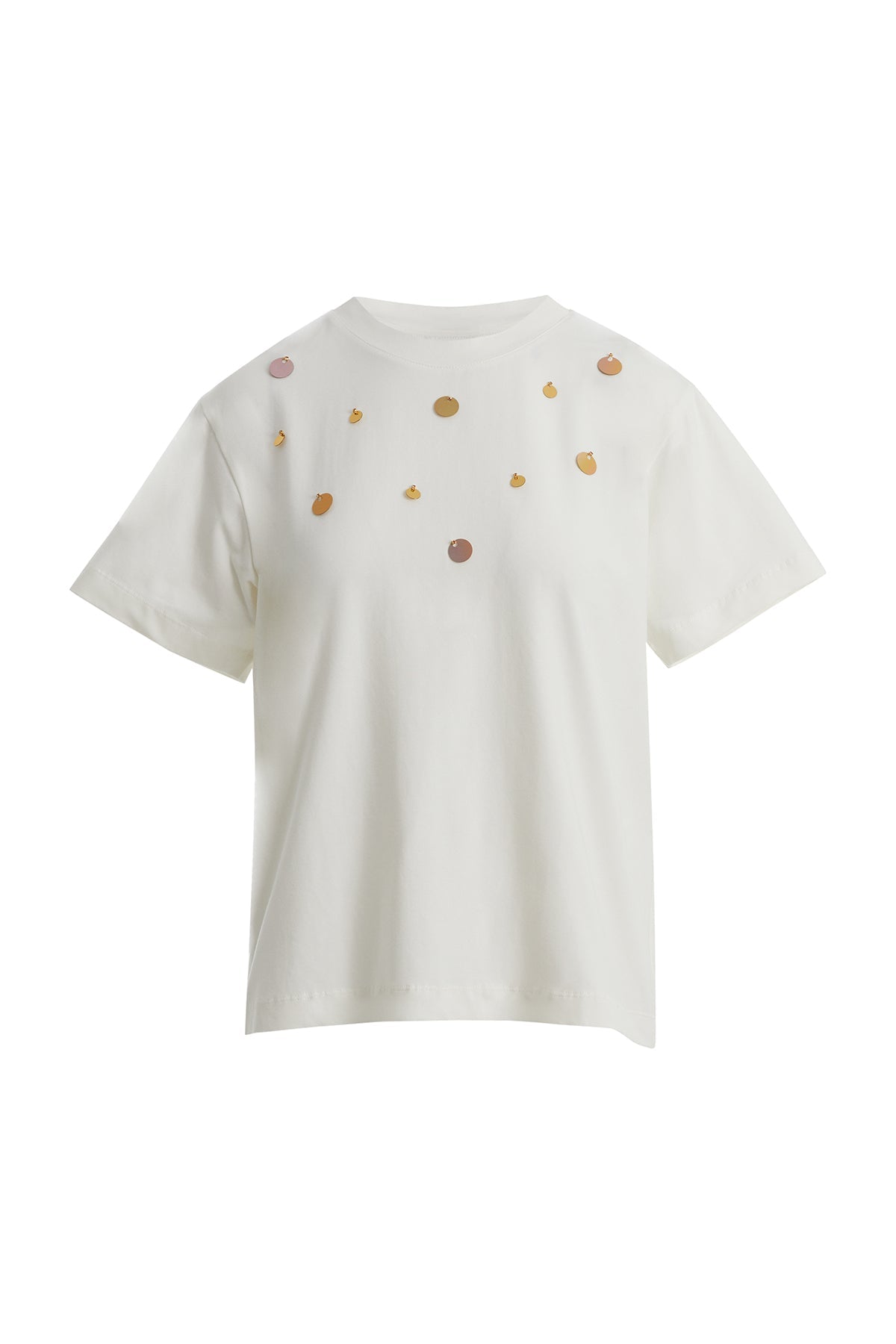 Ecru T-Shirt with Red Sequin Detail