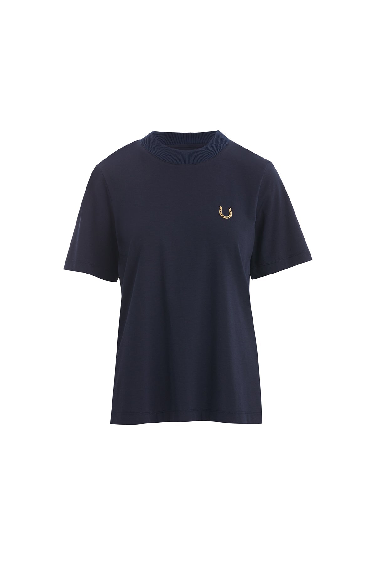 Dark Navy T-Shirt with Knit Collar and Horseshoe Detail