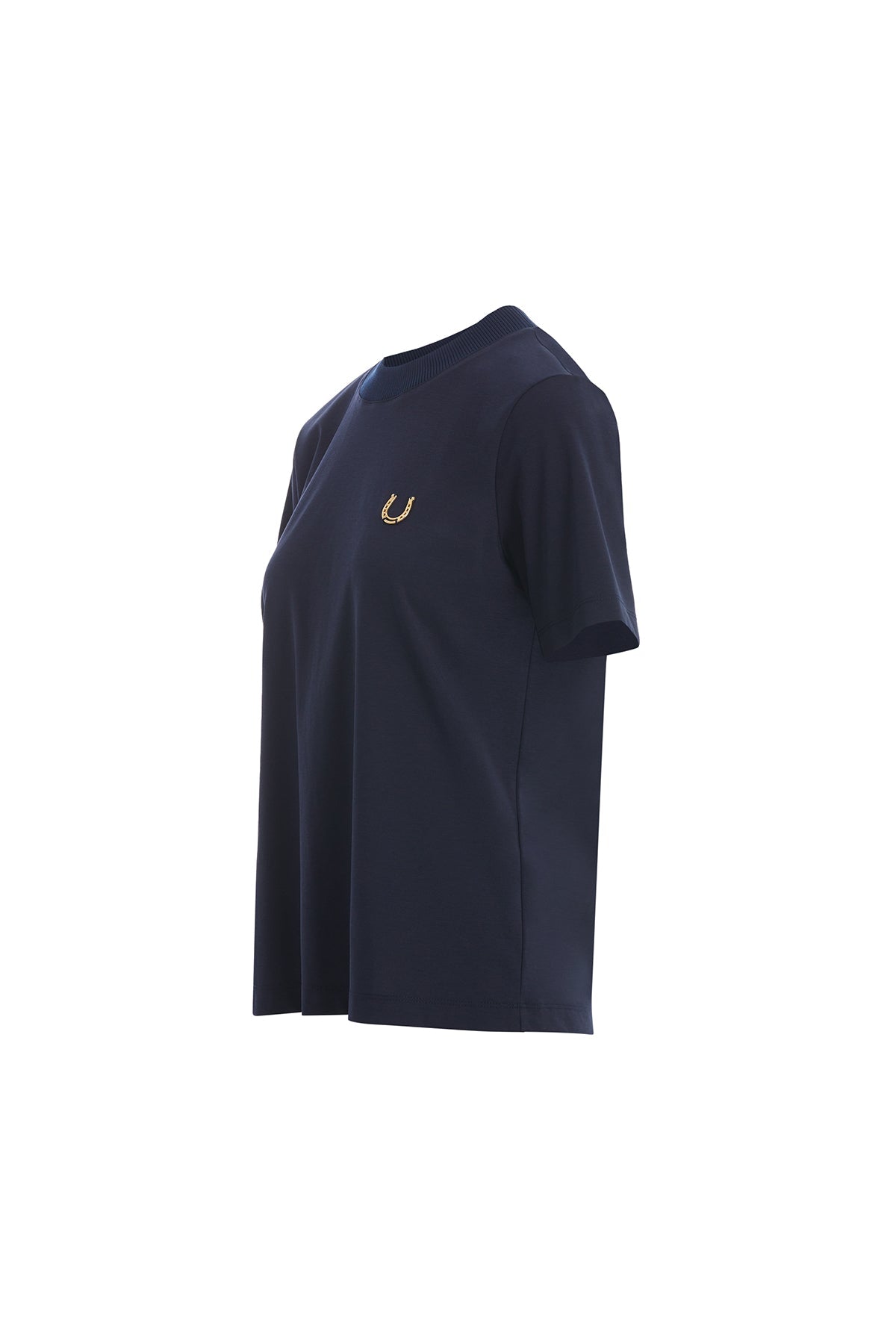 Dark Navy T-Shirt with Knit Collar and Horseshoe Detail