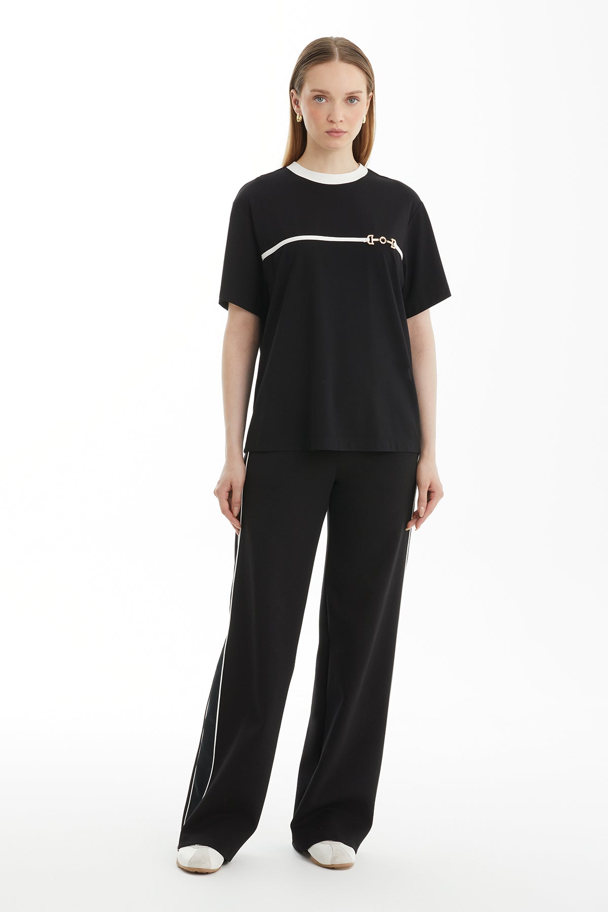 Black T-Shirt with Trim and Accessory Detail