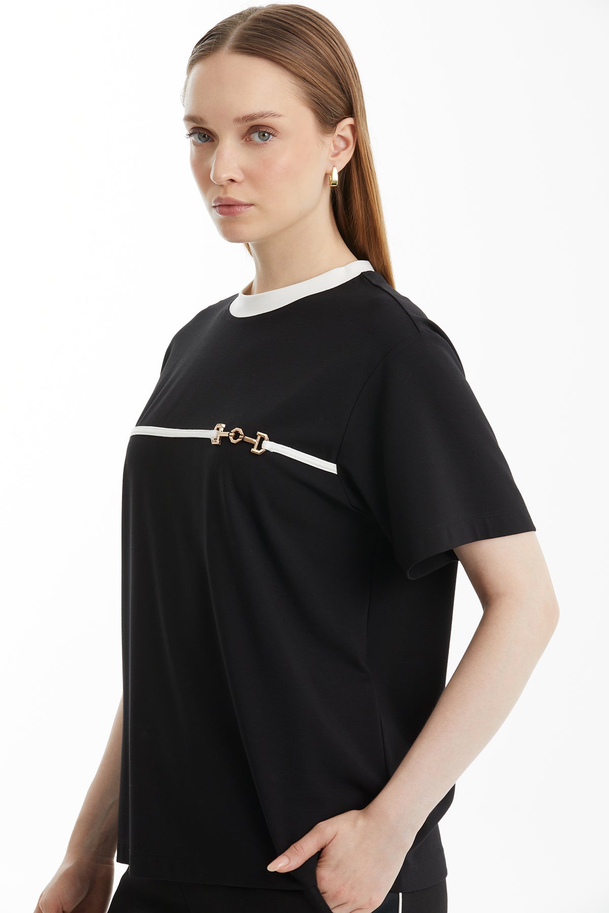 Black T-Shirt with Trim and Accessory Detail