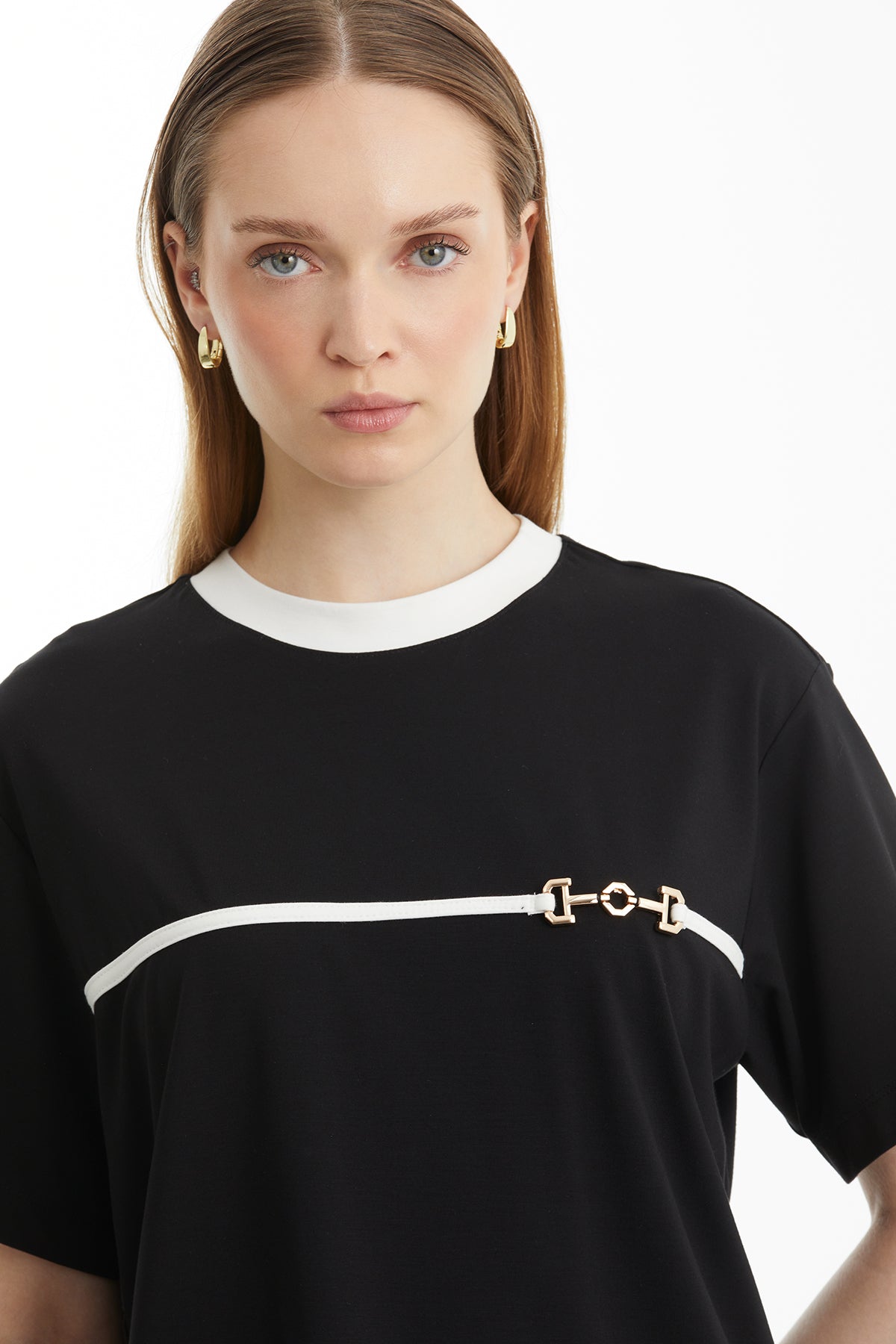 Black T-Shirt with Trim and Accessory Detail