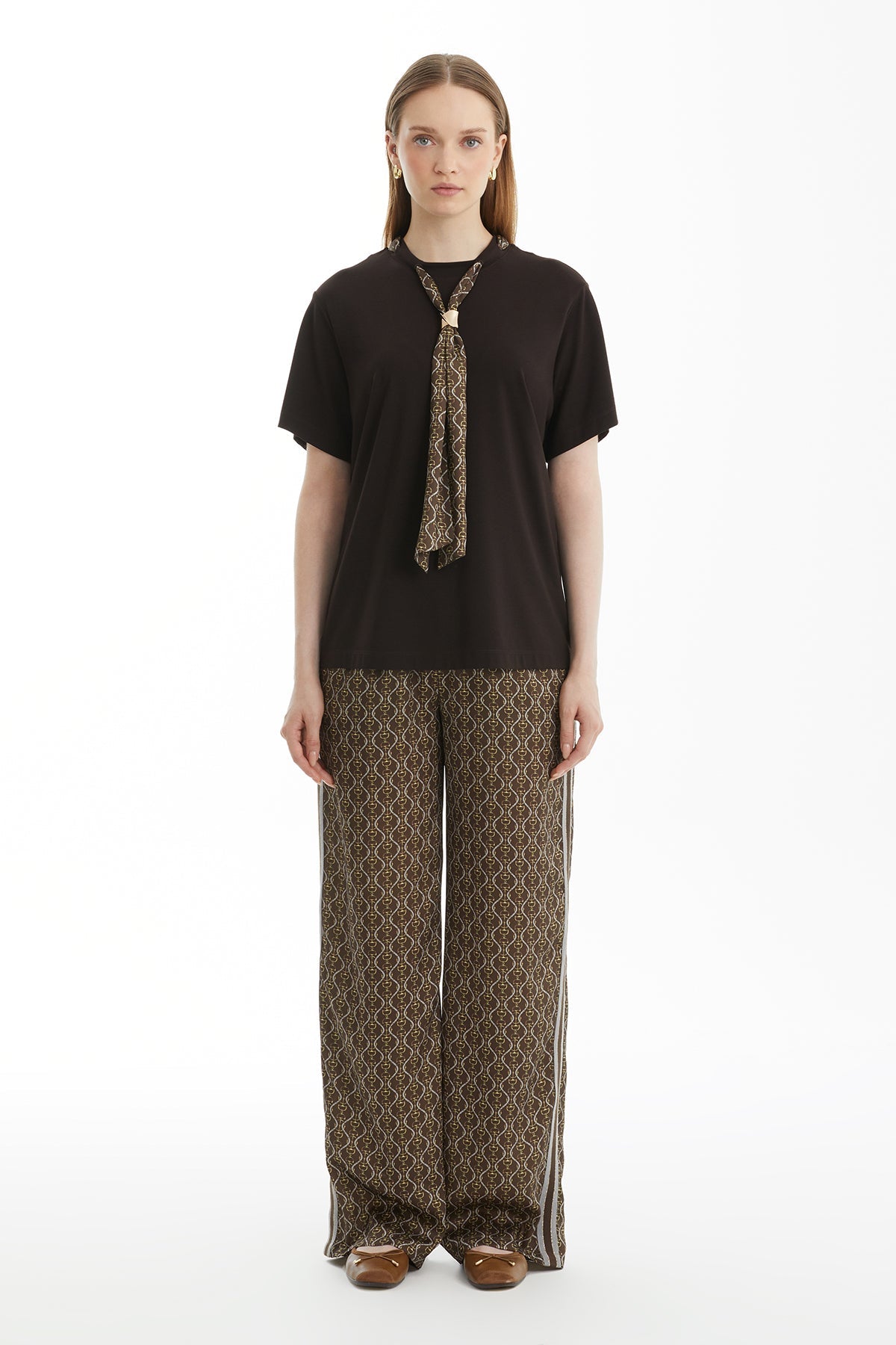Brown T-Shirt with Scarf Accessory