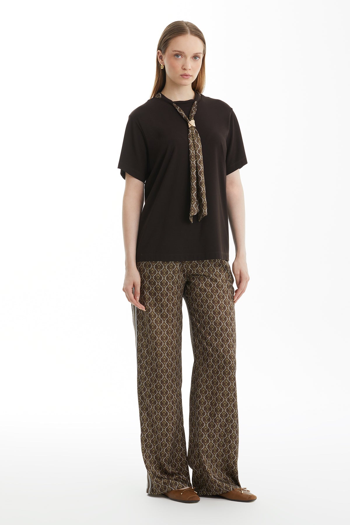 Brown T-Shirt with Scarf Accessory