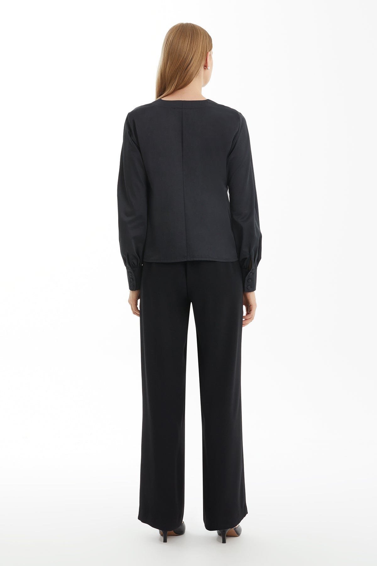 Black Blouse with Beaded Floral Detail
