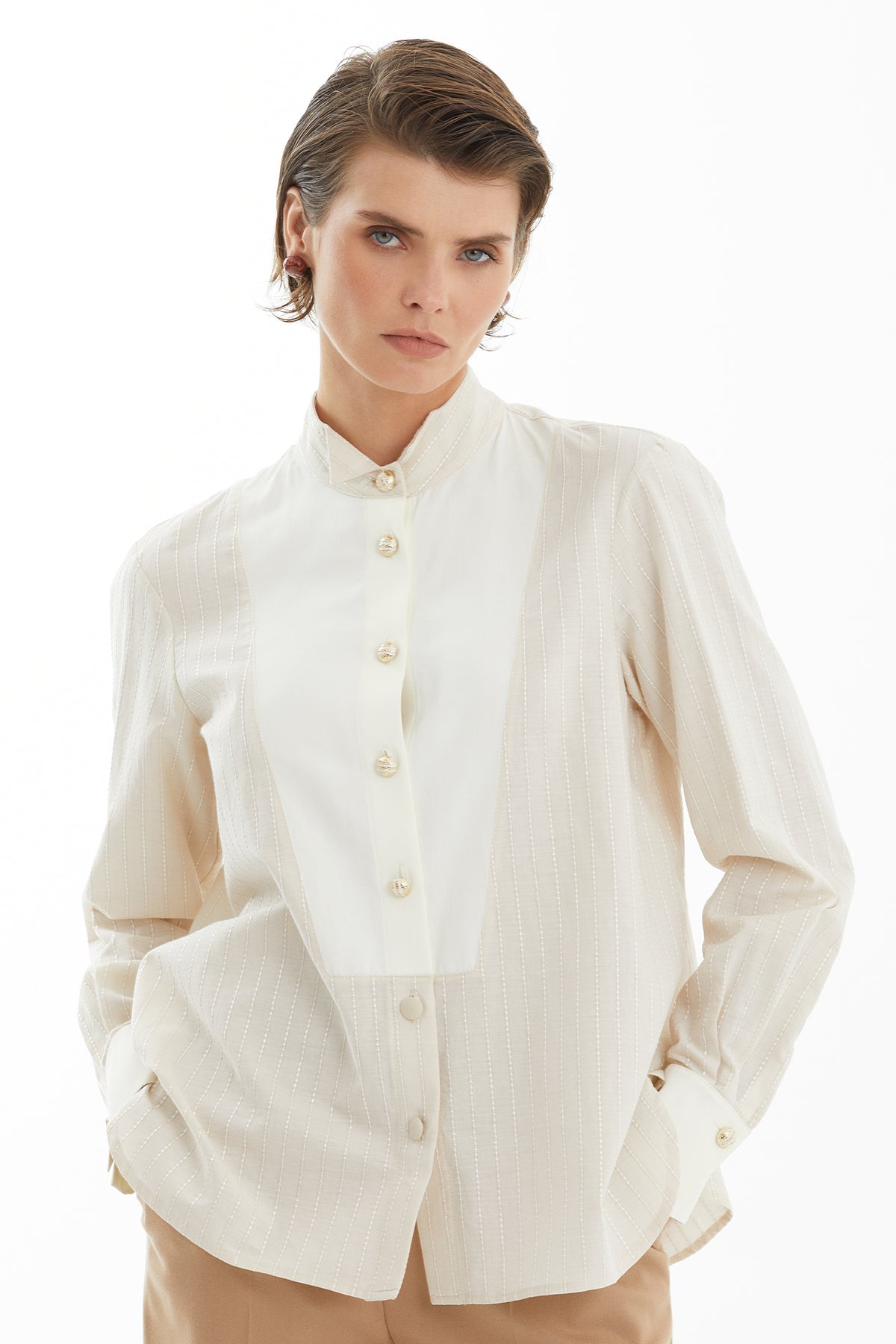 Beige Wing Collar Shirt
