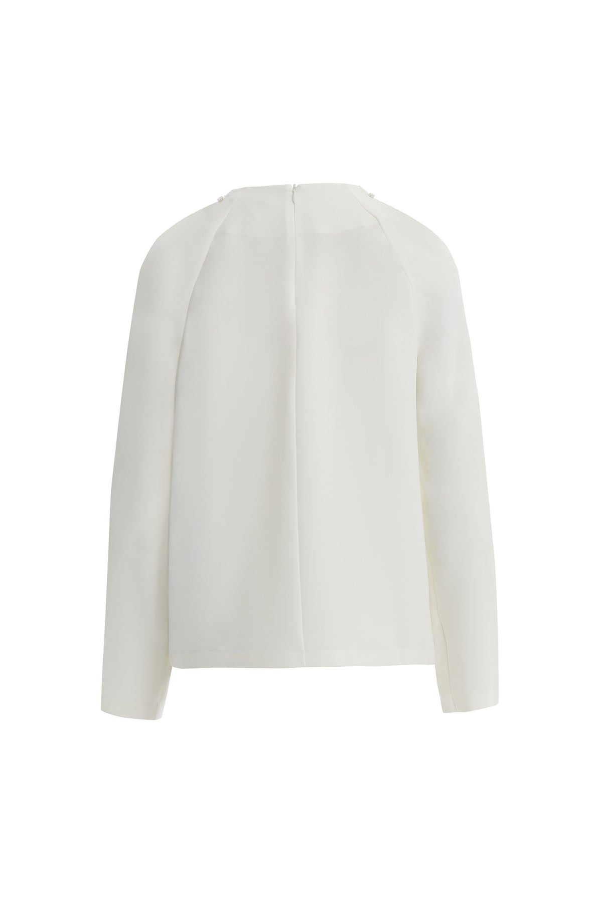 Ecru Crystal Embroidered Blouse with Shoulder Pleat Detail