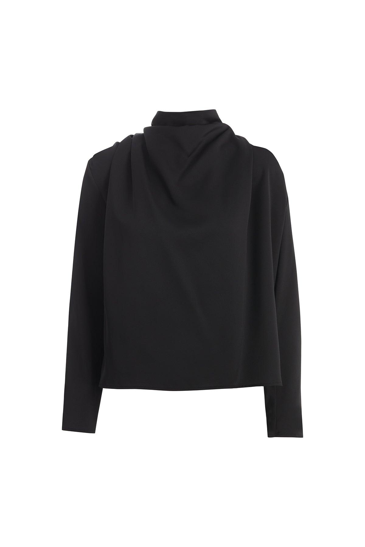 Black Long Sleeve Blouse with Cowl Neck