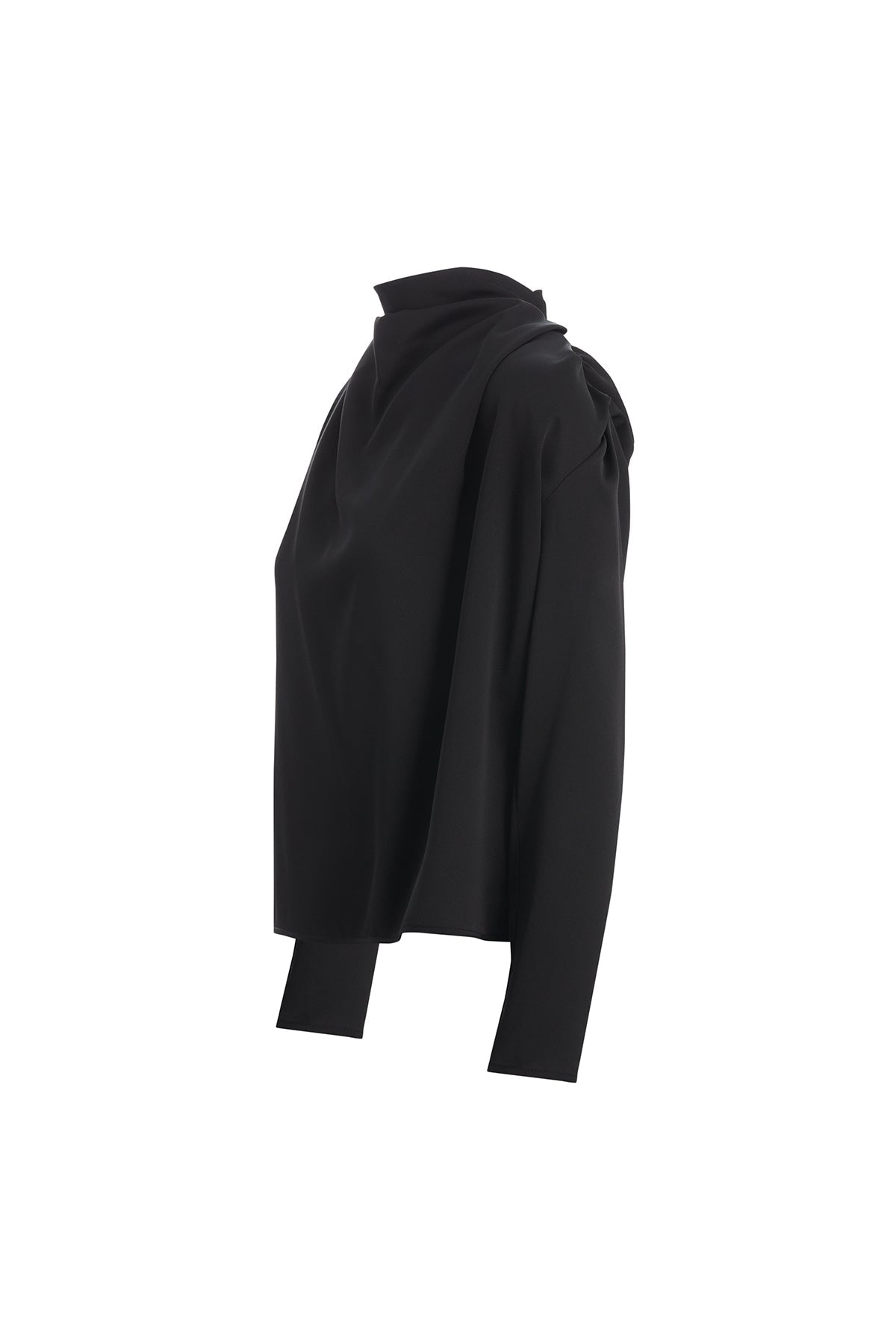 Black Long Sleeve Blouse with Cowl Neck