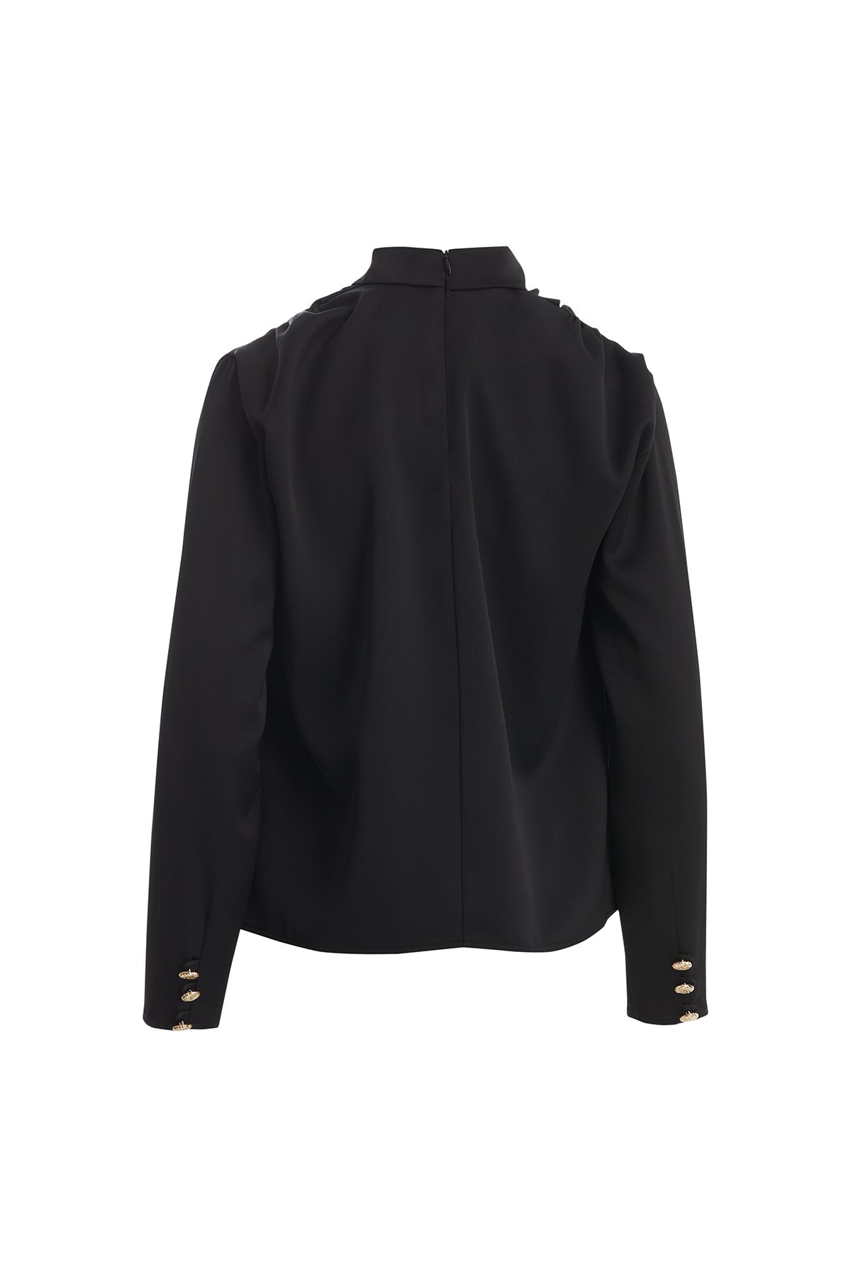 Black Long Sleeve Blouse with Cowl Neck