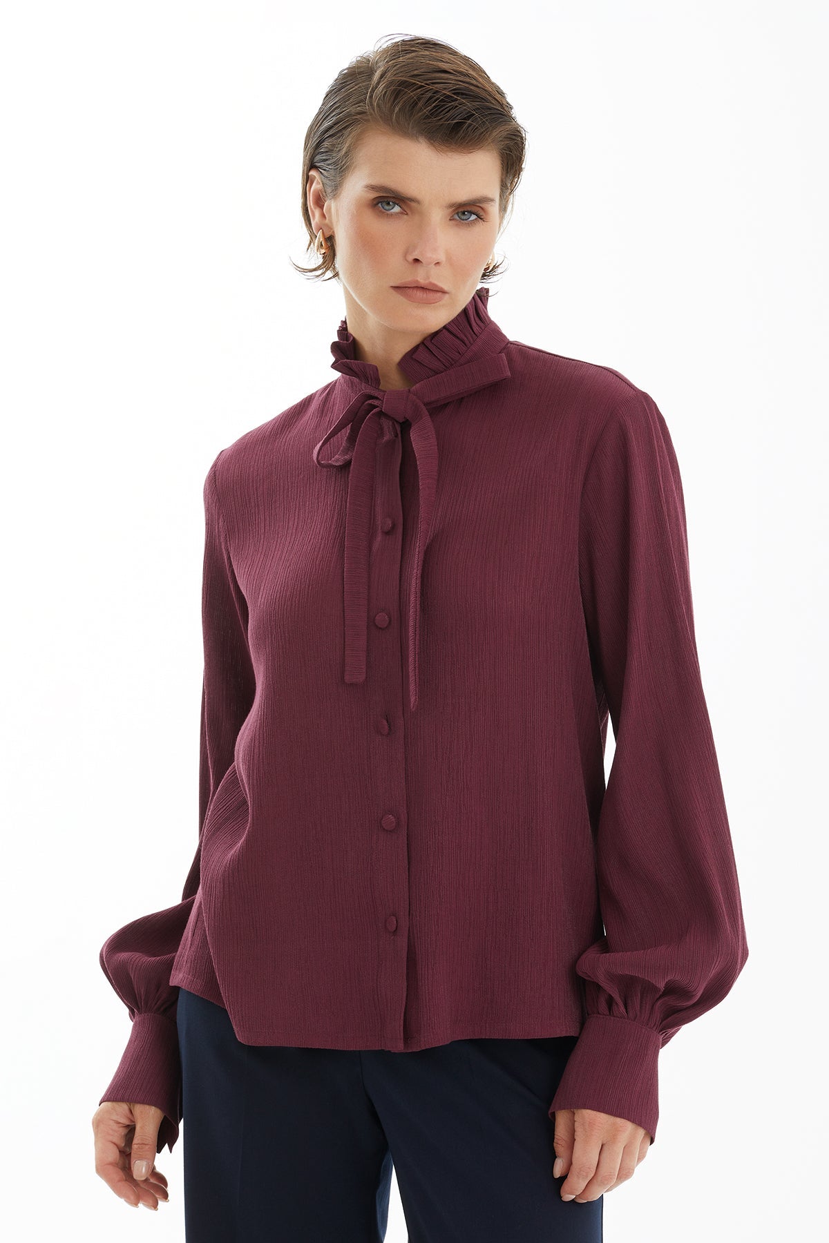 Red Tie Neck Blouse