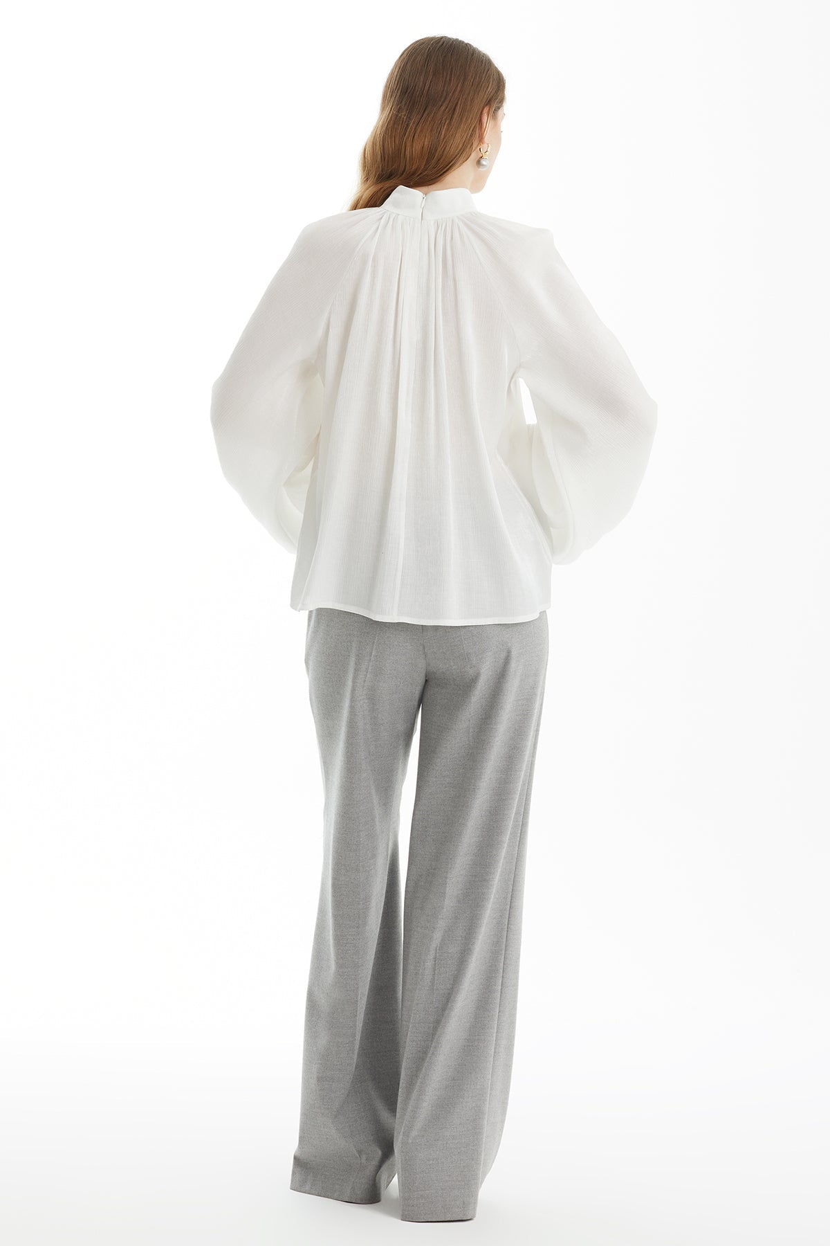 Ecru Balloon Sleeve Blouse with Embroidery