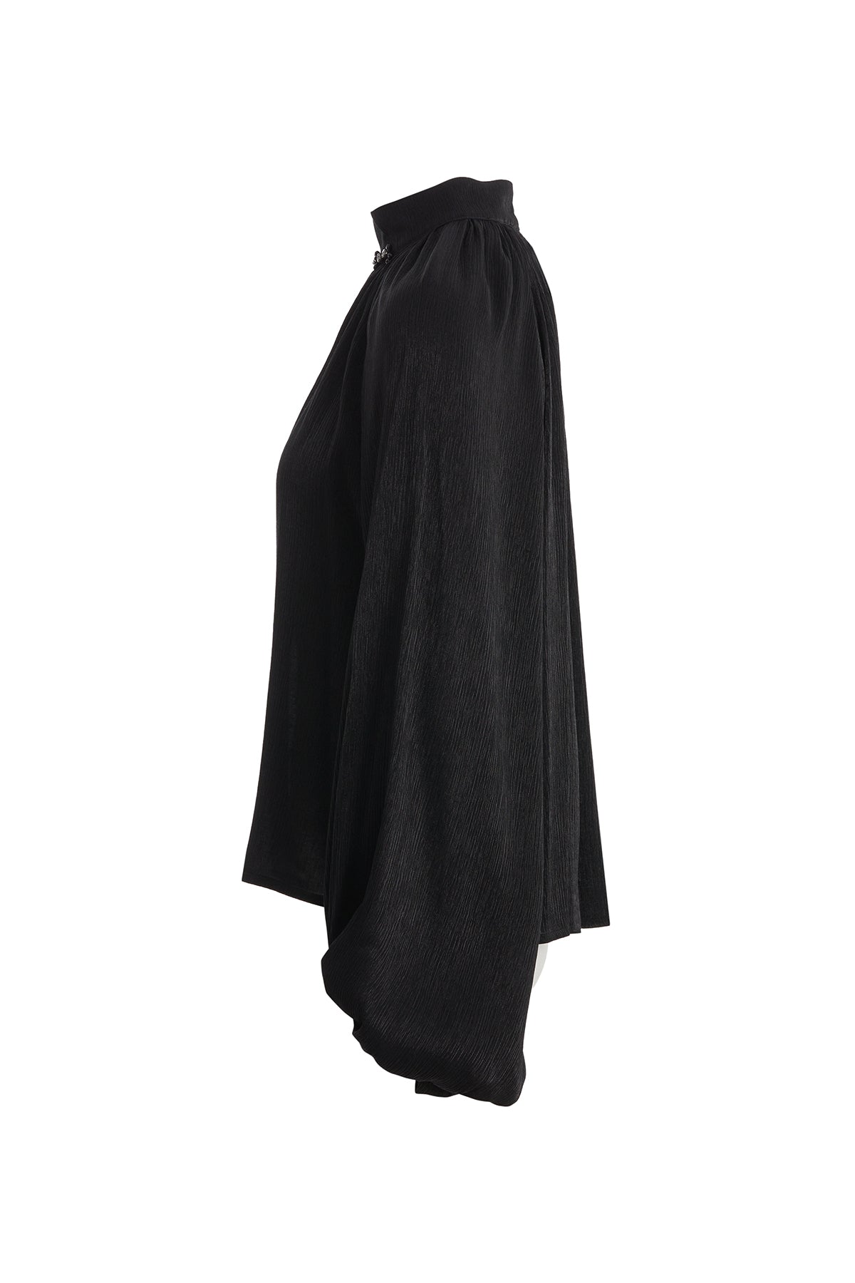 Black Balloon Sleeve Blouse with Embroidery
