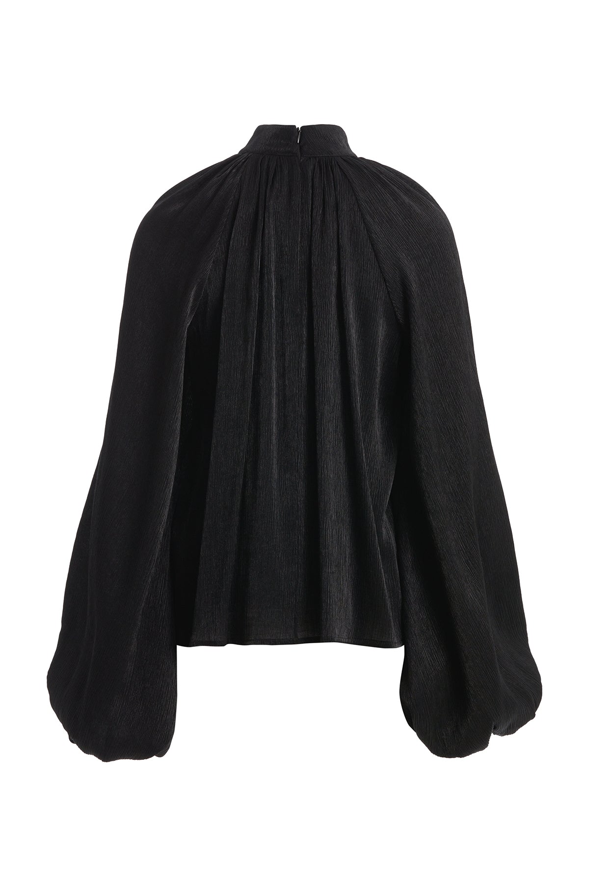 Black Balloon Sleeve Blouse with Embroidery