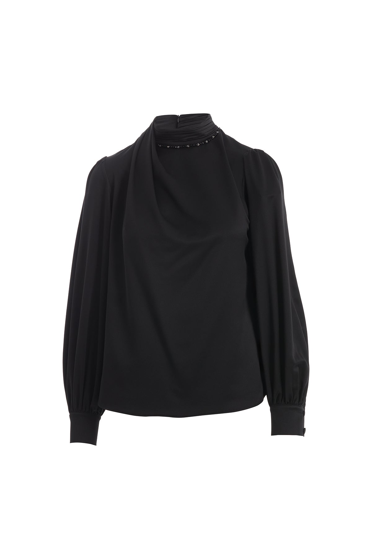 Black Pleated Embroidered Blouse