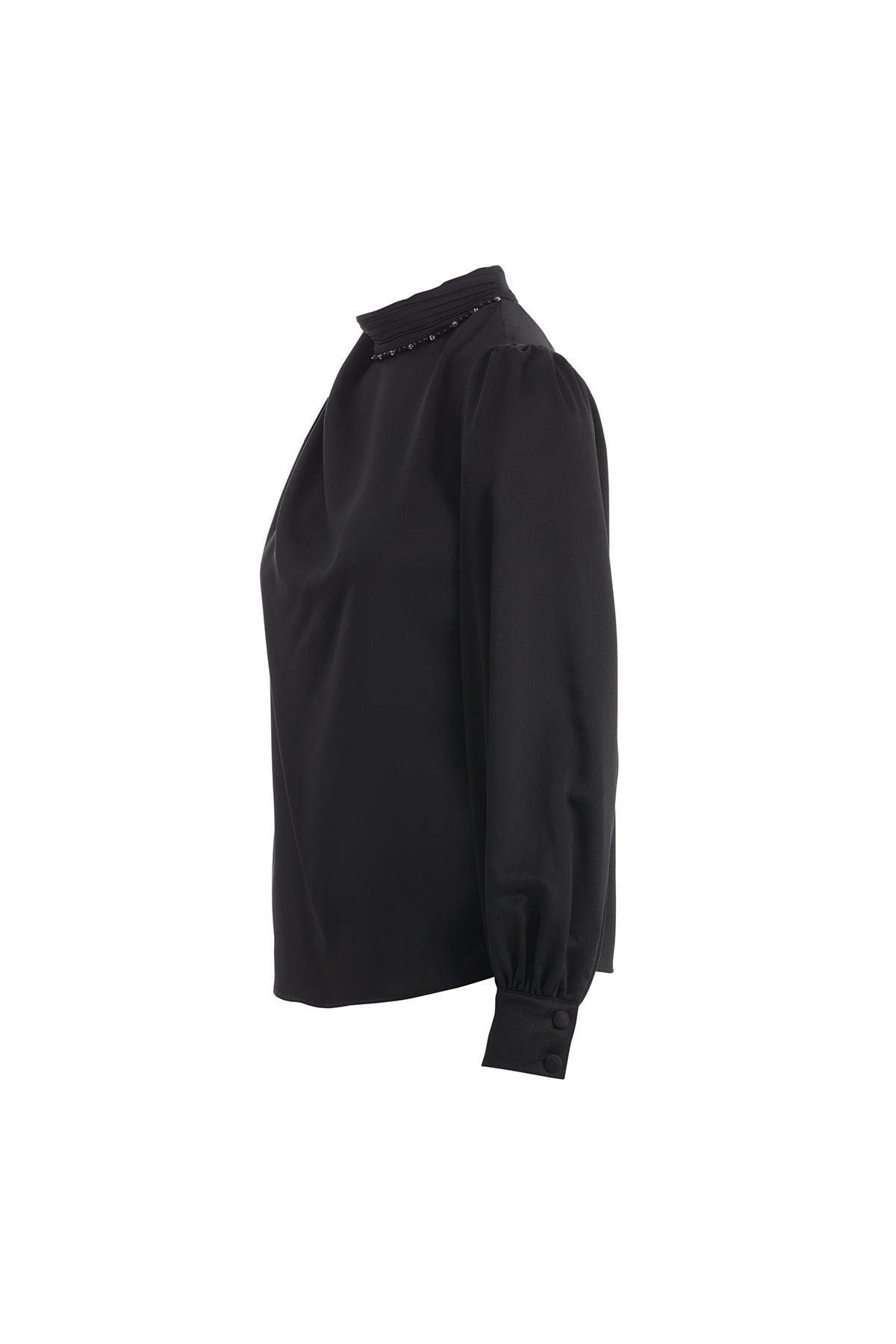 Black Pleated Embroidered Blouse