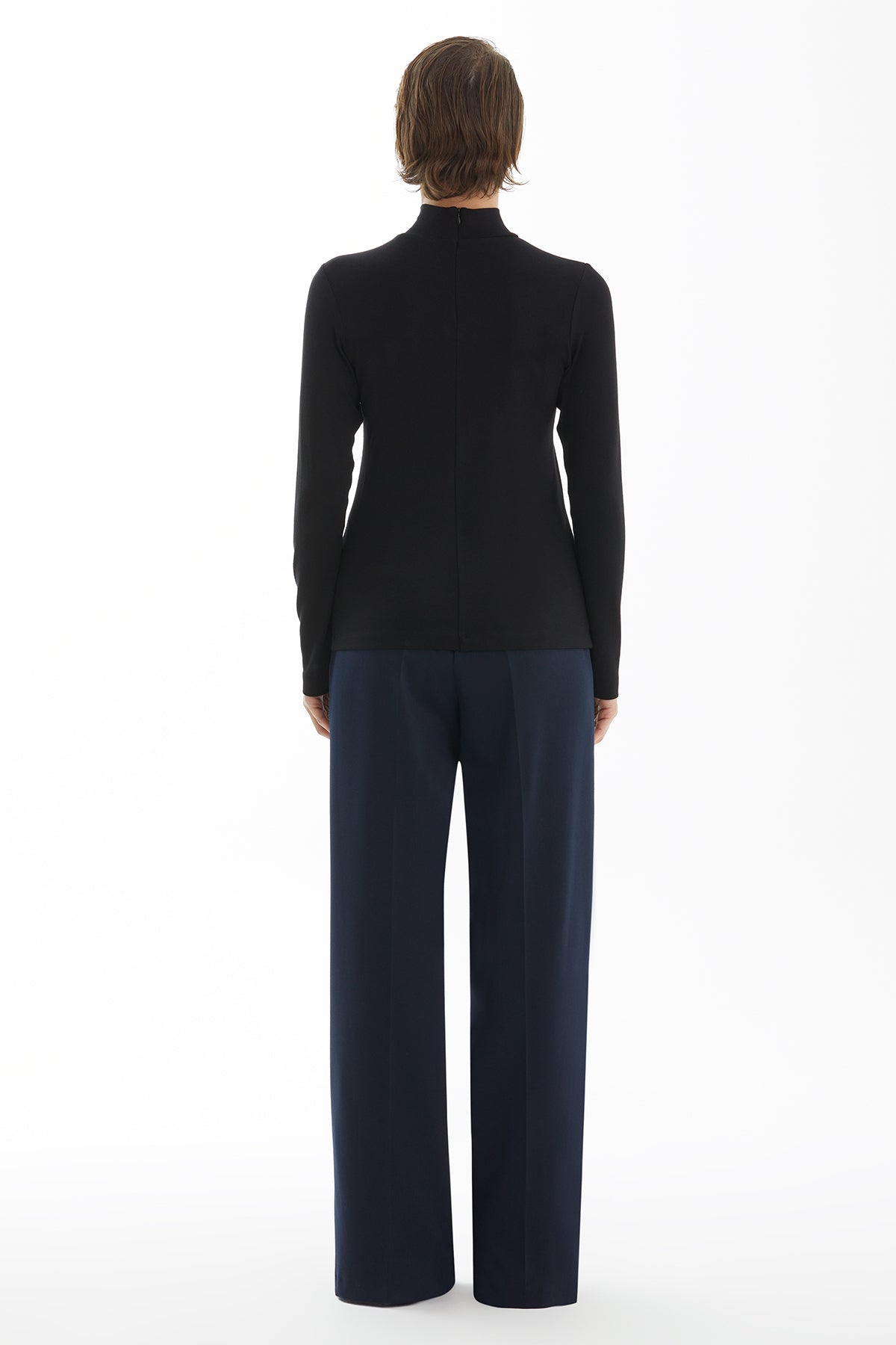 Black Turtleneck Blouse with G Embroidery