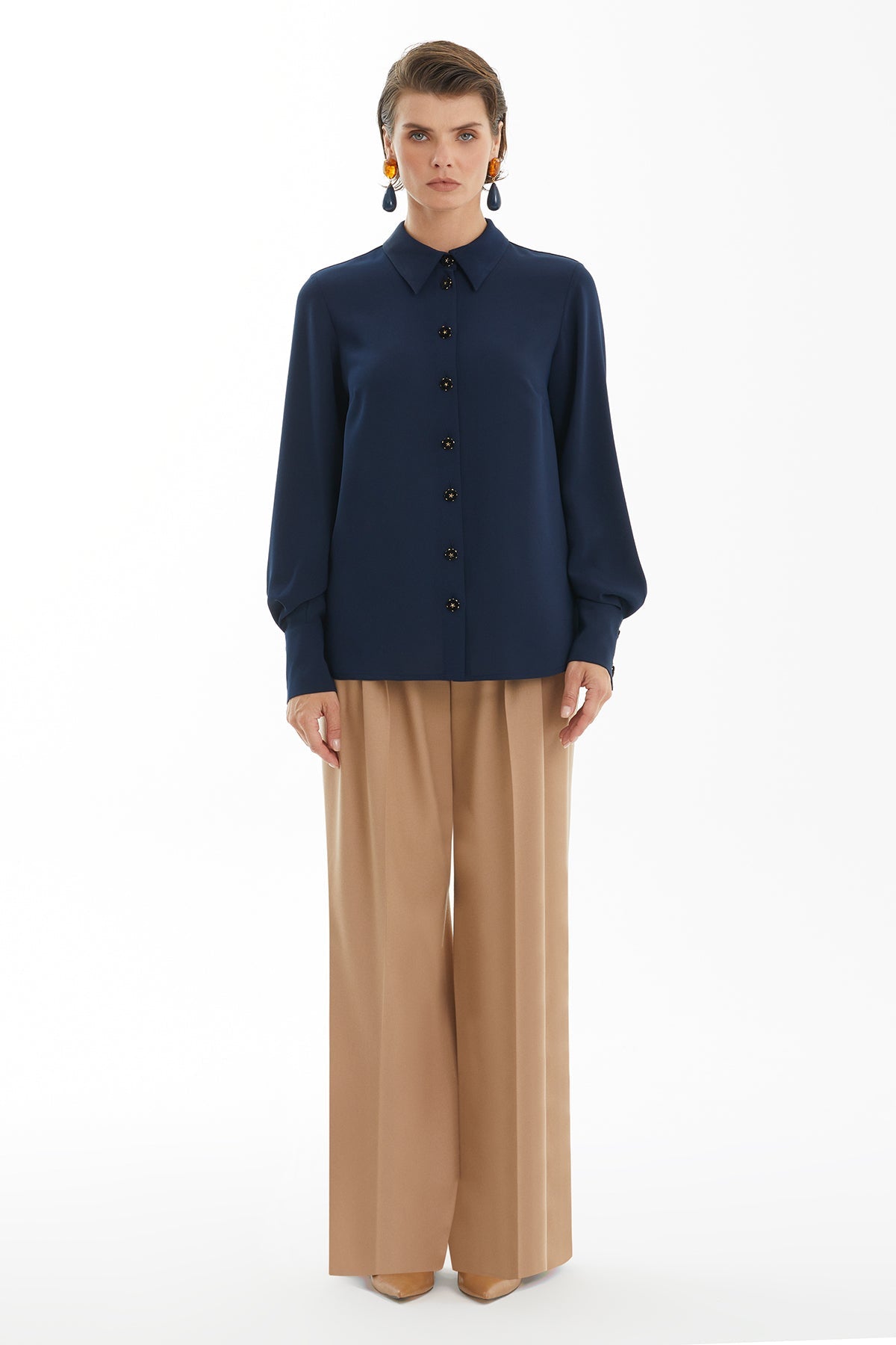 Dark Navy Shirt with Elegant Button Detail