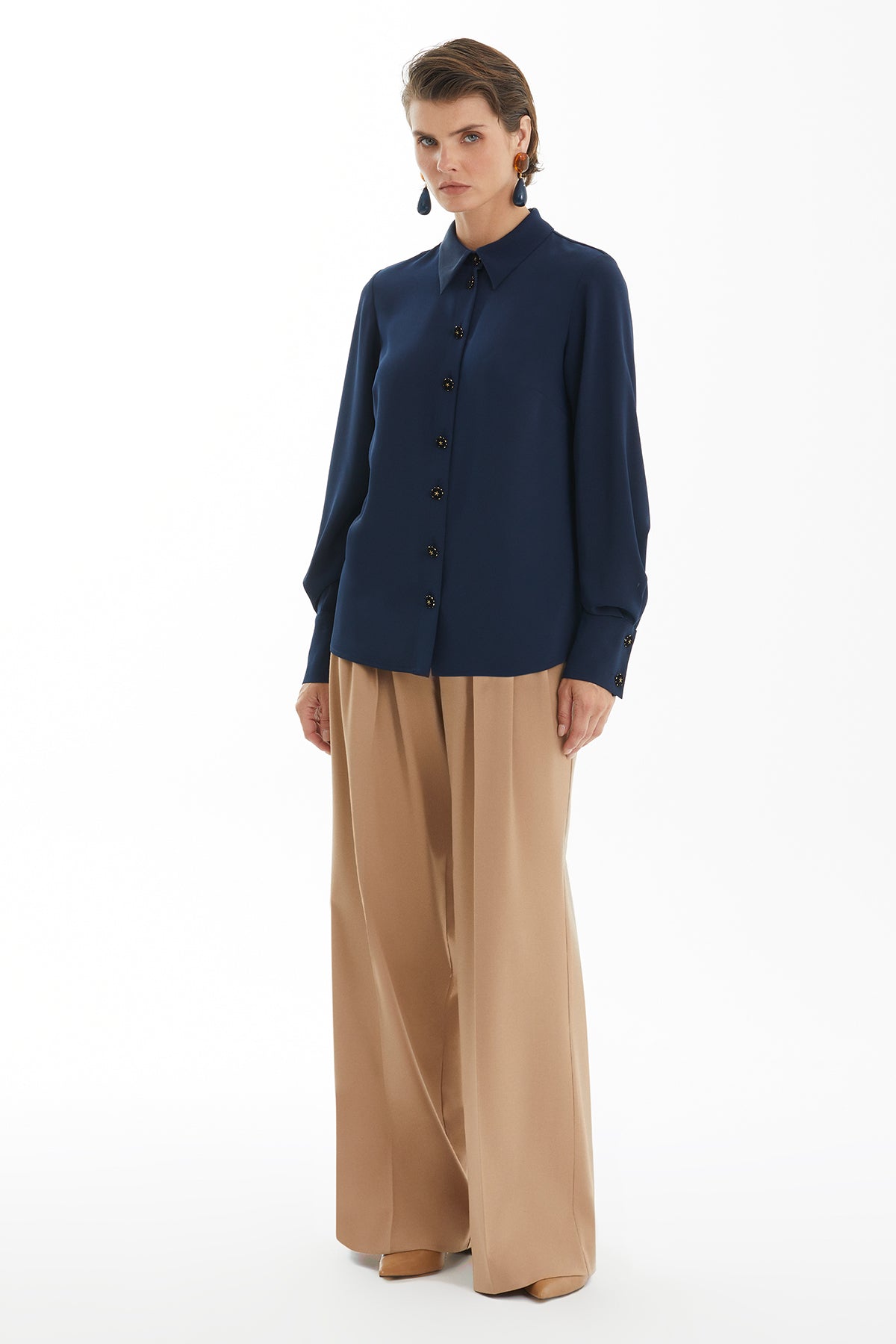 Dark Navy Shirt with Elegant Button Detail