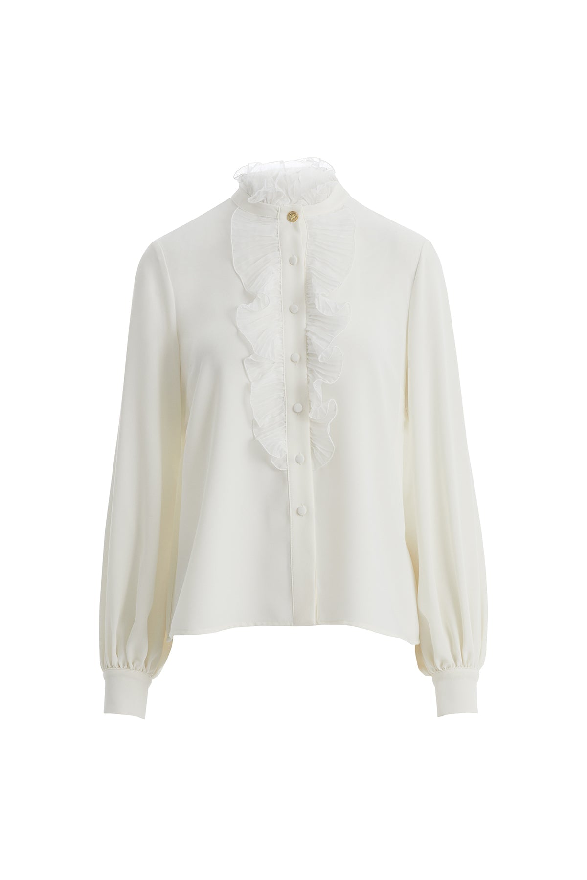 Ecru Stand Collar Pleated Shirt