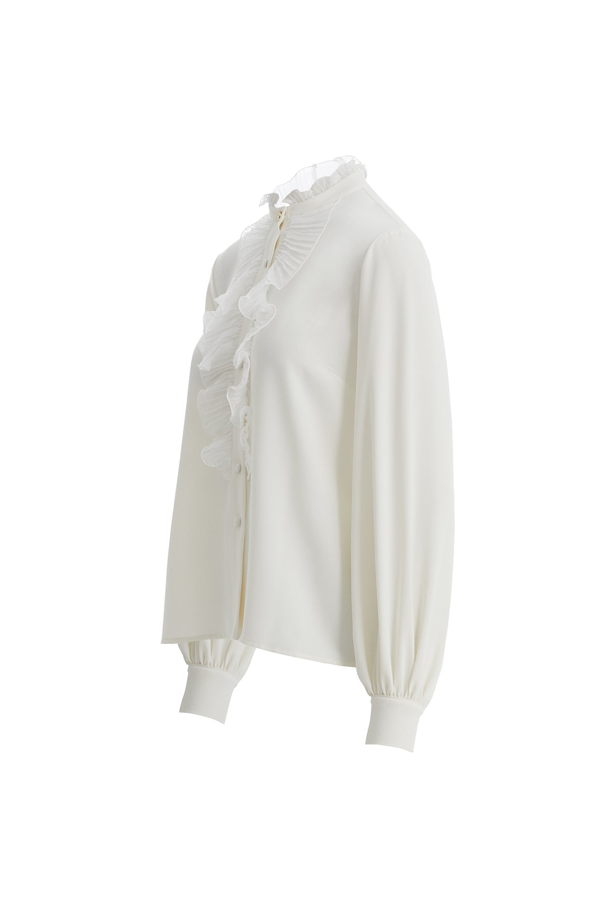 Ecru Stand Collar Pleated Shirt