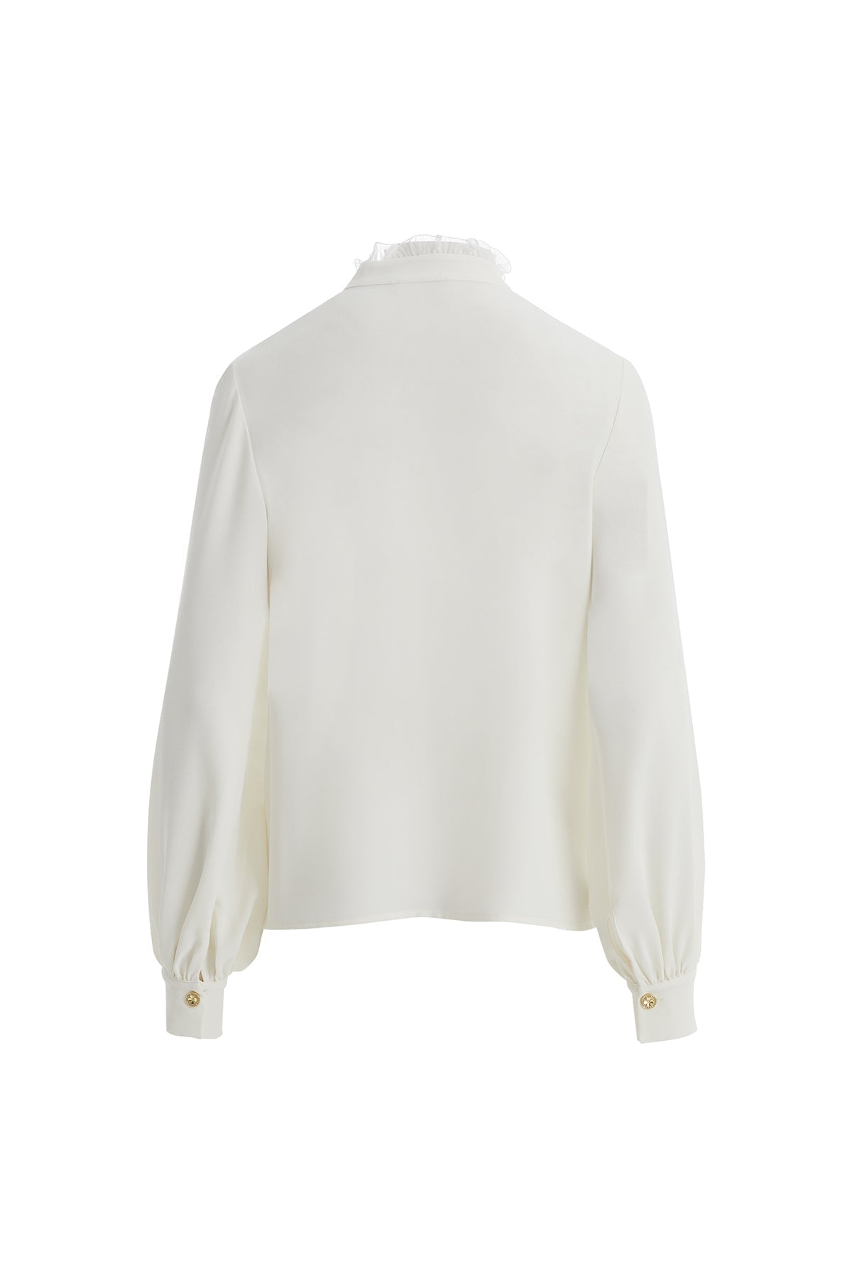 Ecru Stand Collar Pleated Shirt