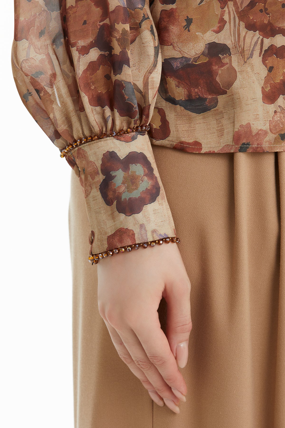 Ruffled Front Blouse with Bead Detail