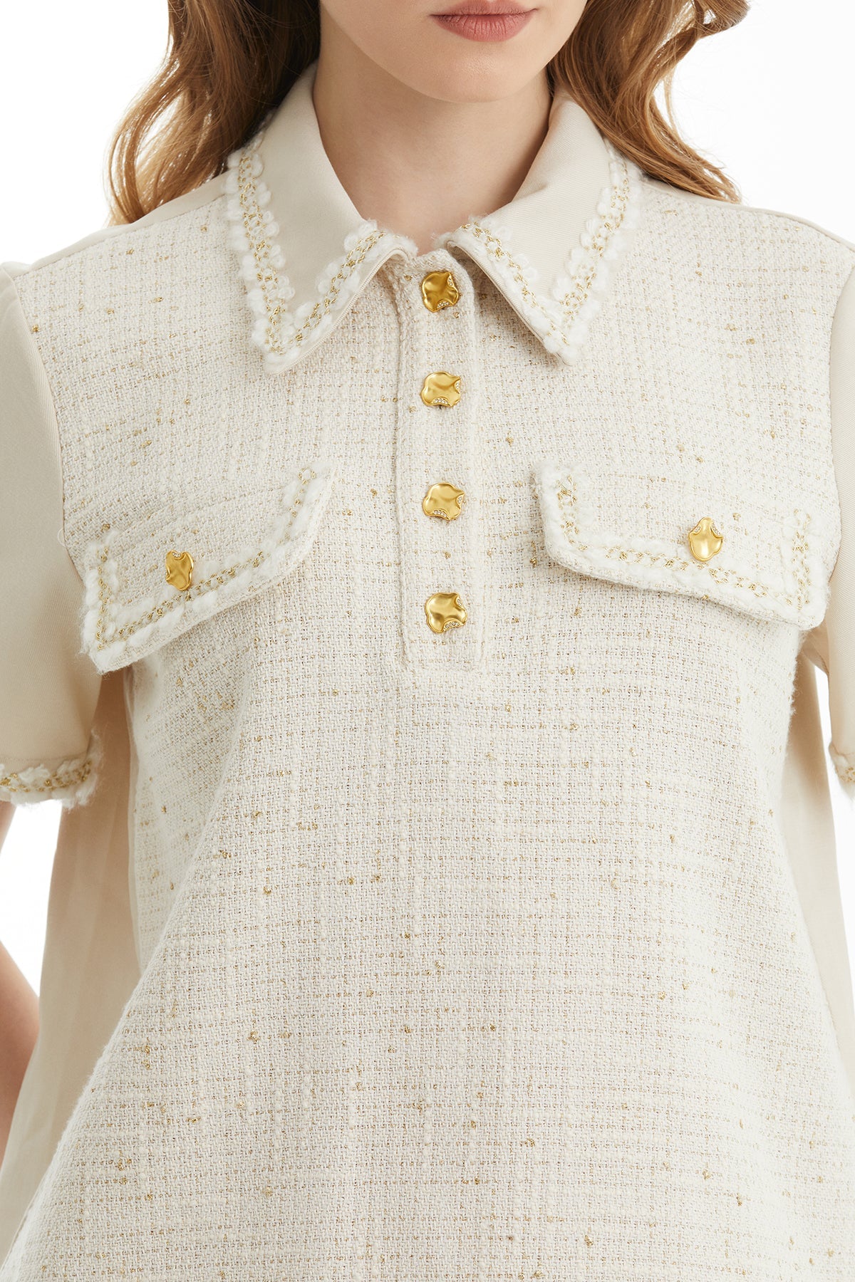 Ecru Polo Collar Woven Blouse