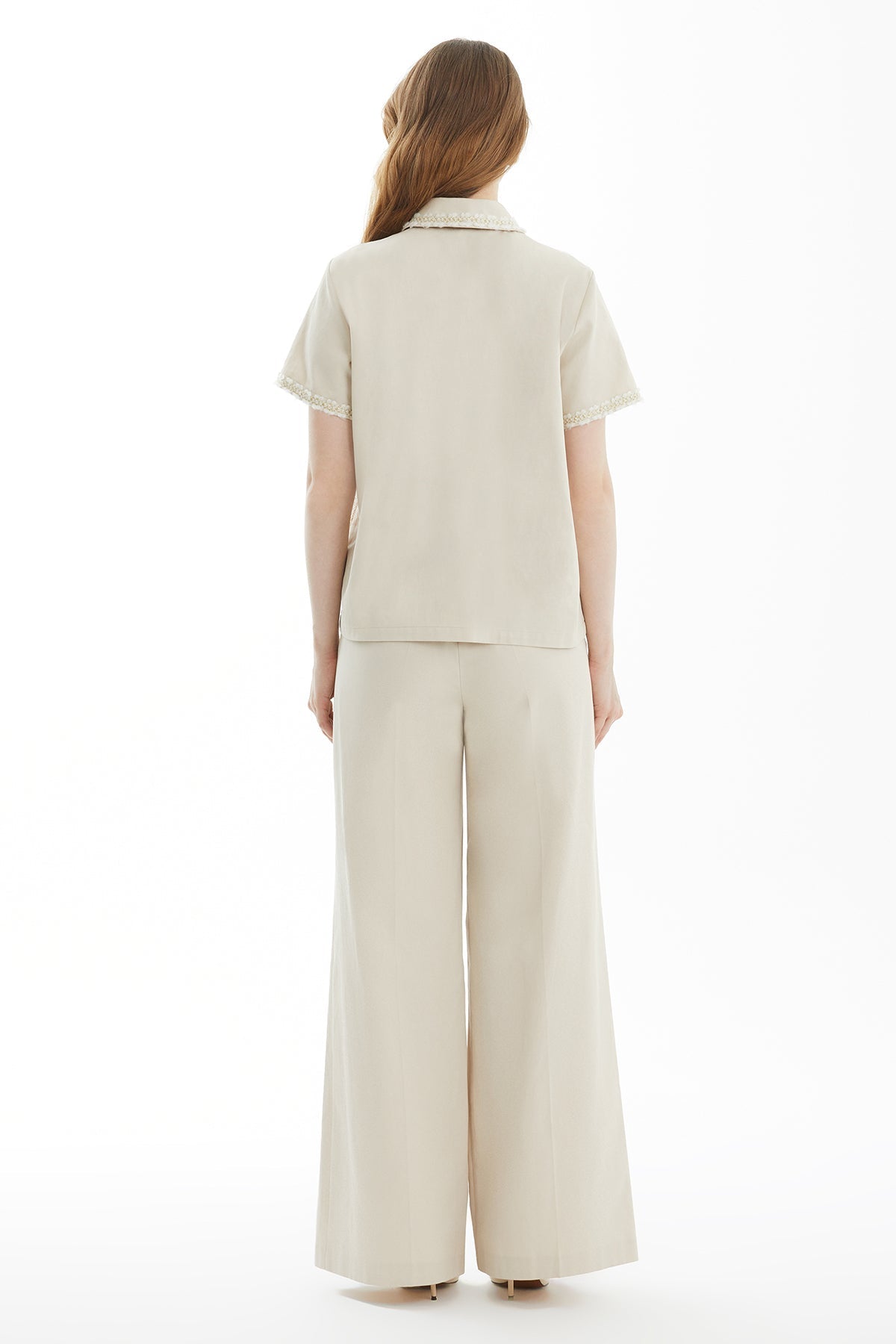 Ecru Polo Collar Woven Blouse