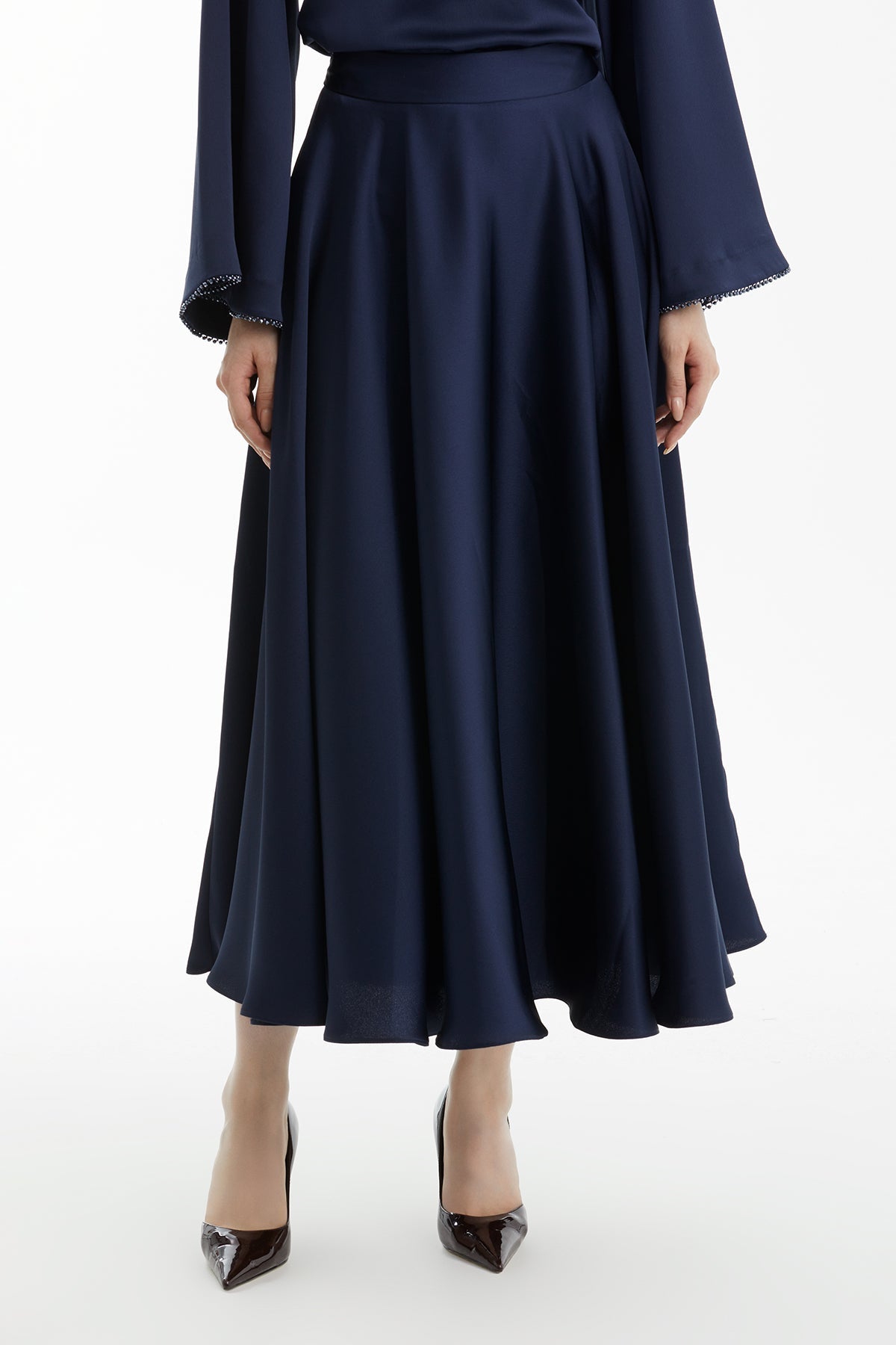 Navy Midi Flared Skirt