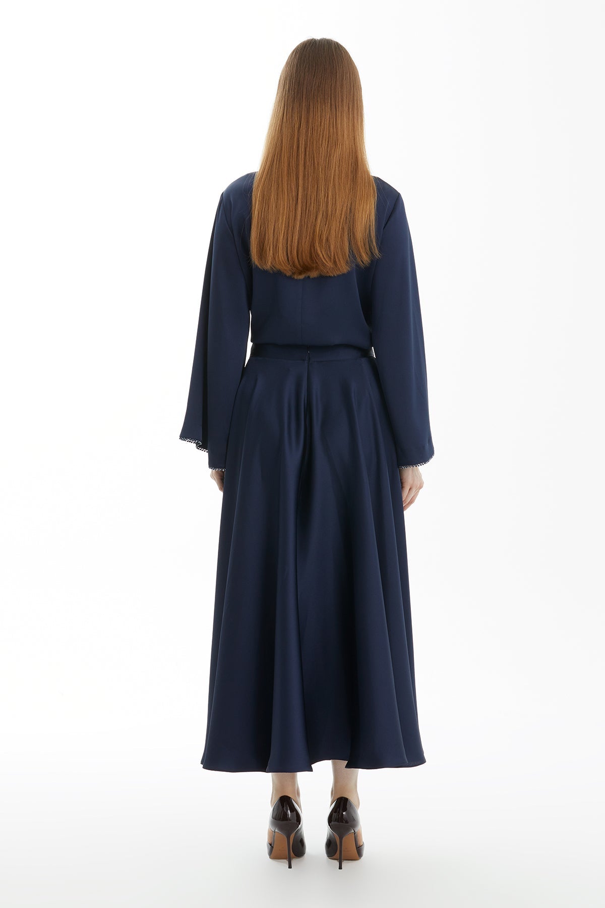Navy Midi Flared Skirt