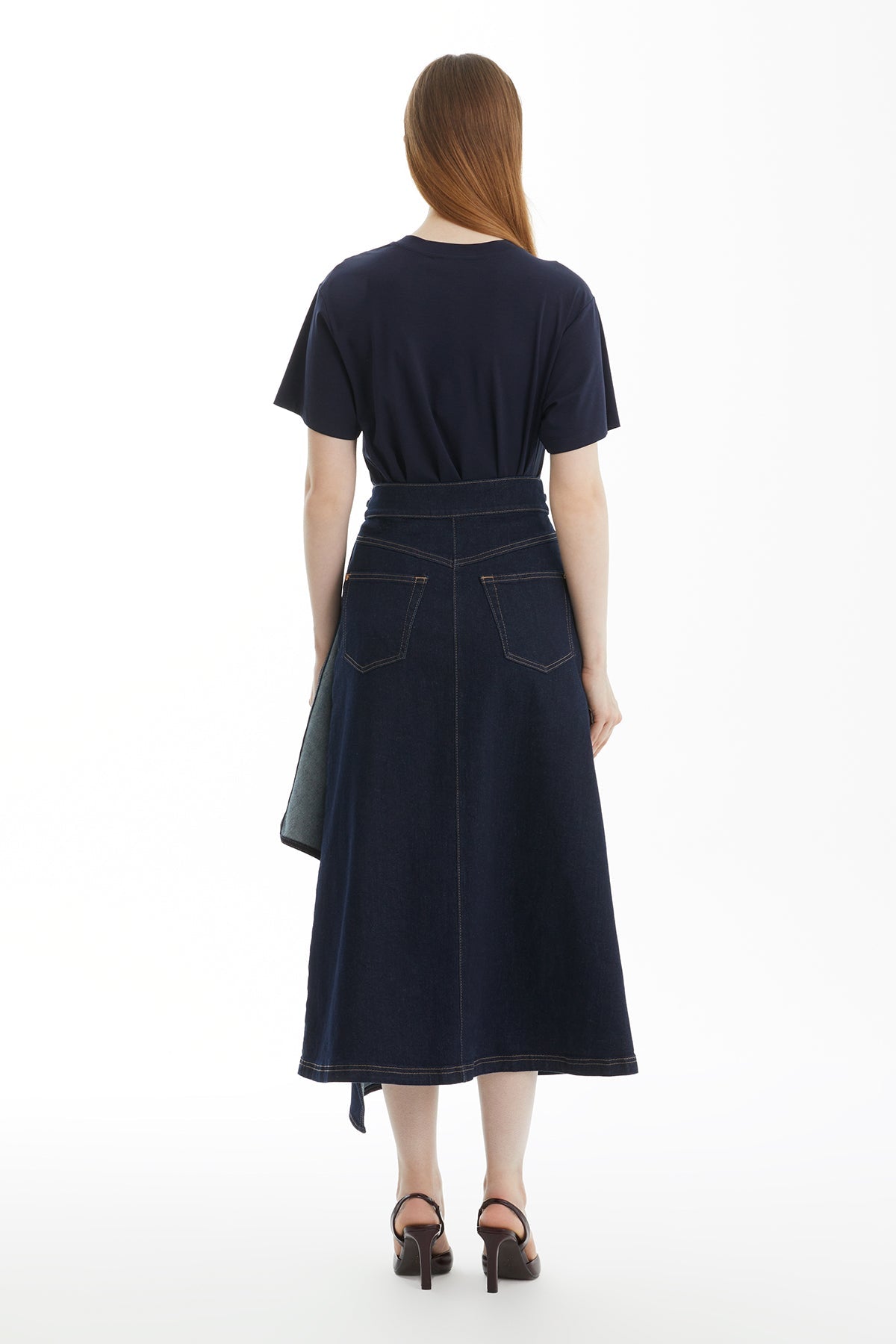 Dark Navy Denim Skirt with Ruffle Detail