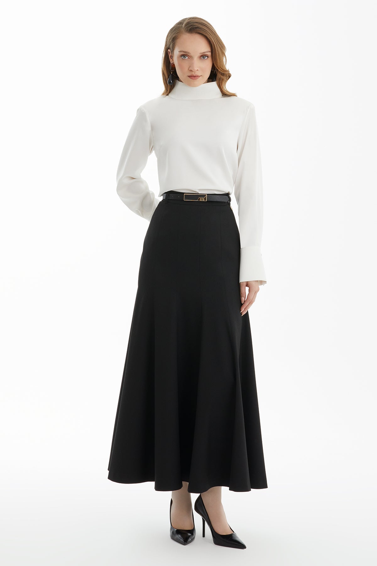 Black Godet Midi Skirt