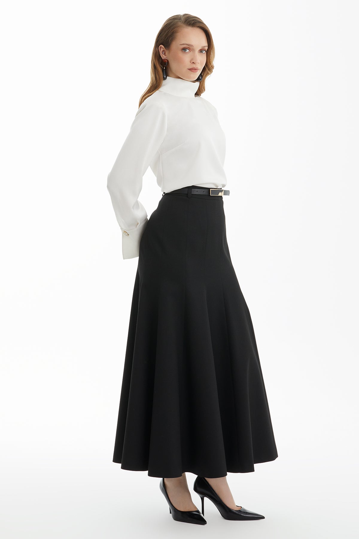 Black Godet Midi Skirt