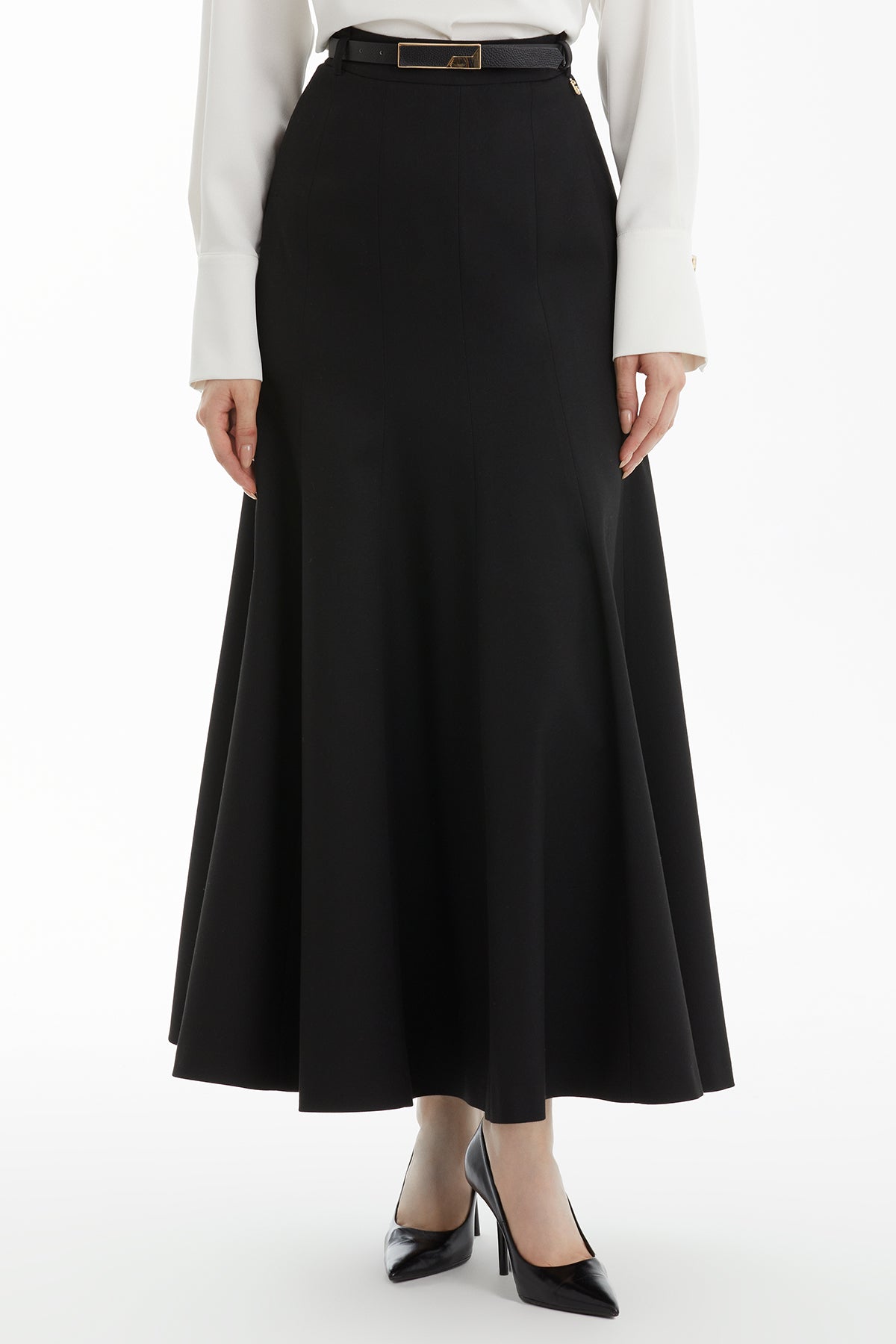 Black Godet Midi Skirt