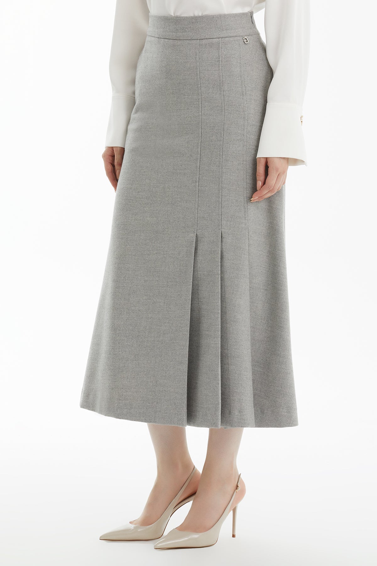 Grey Midi Skirt with Pleat Detail