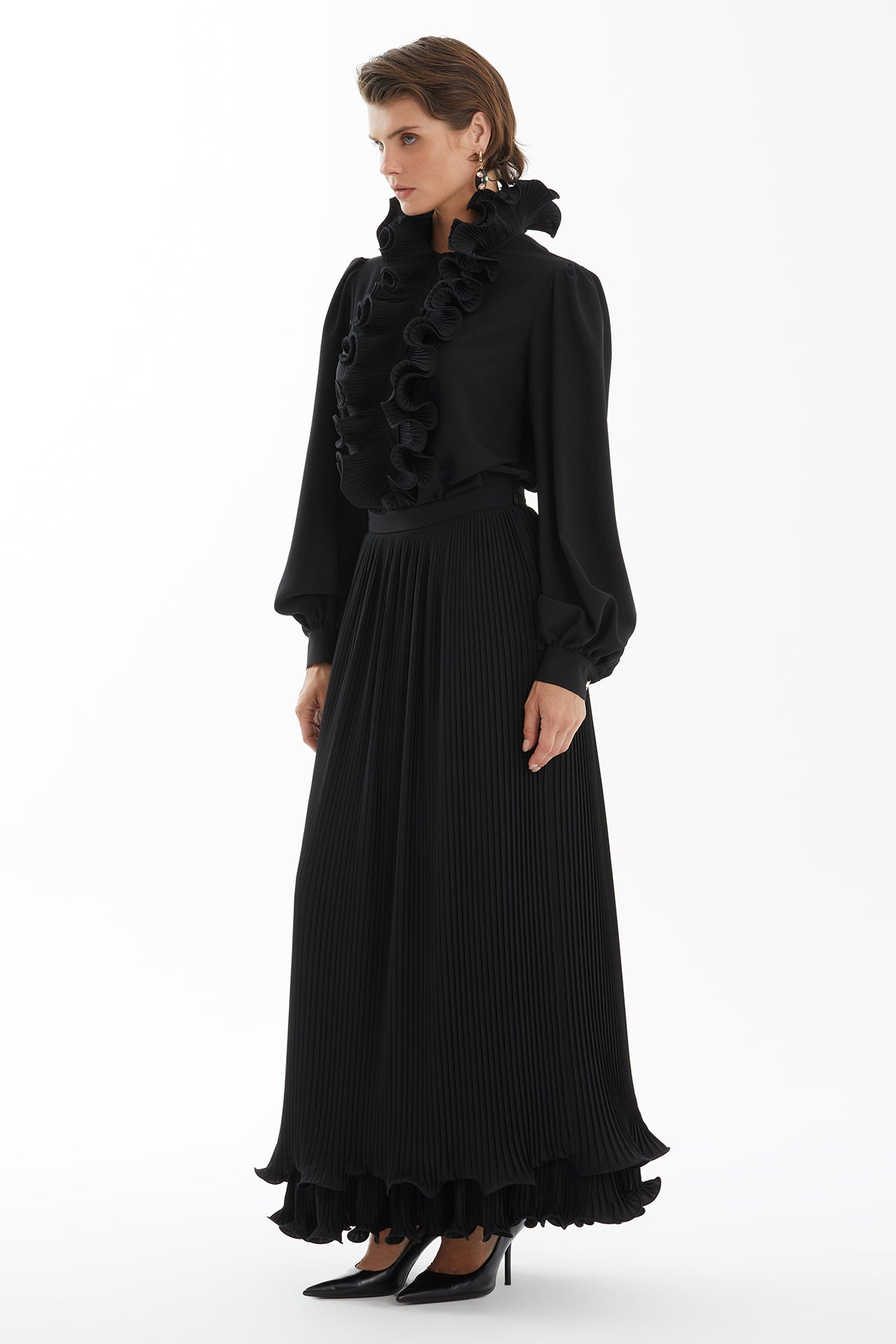 Black Double Layer Pleated Skirt