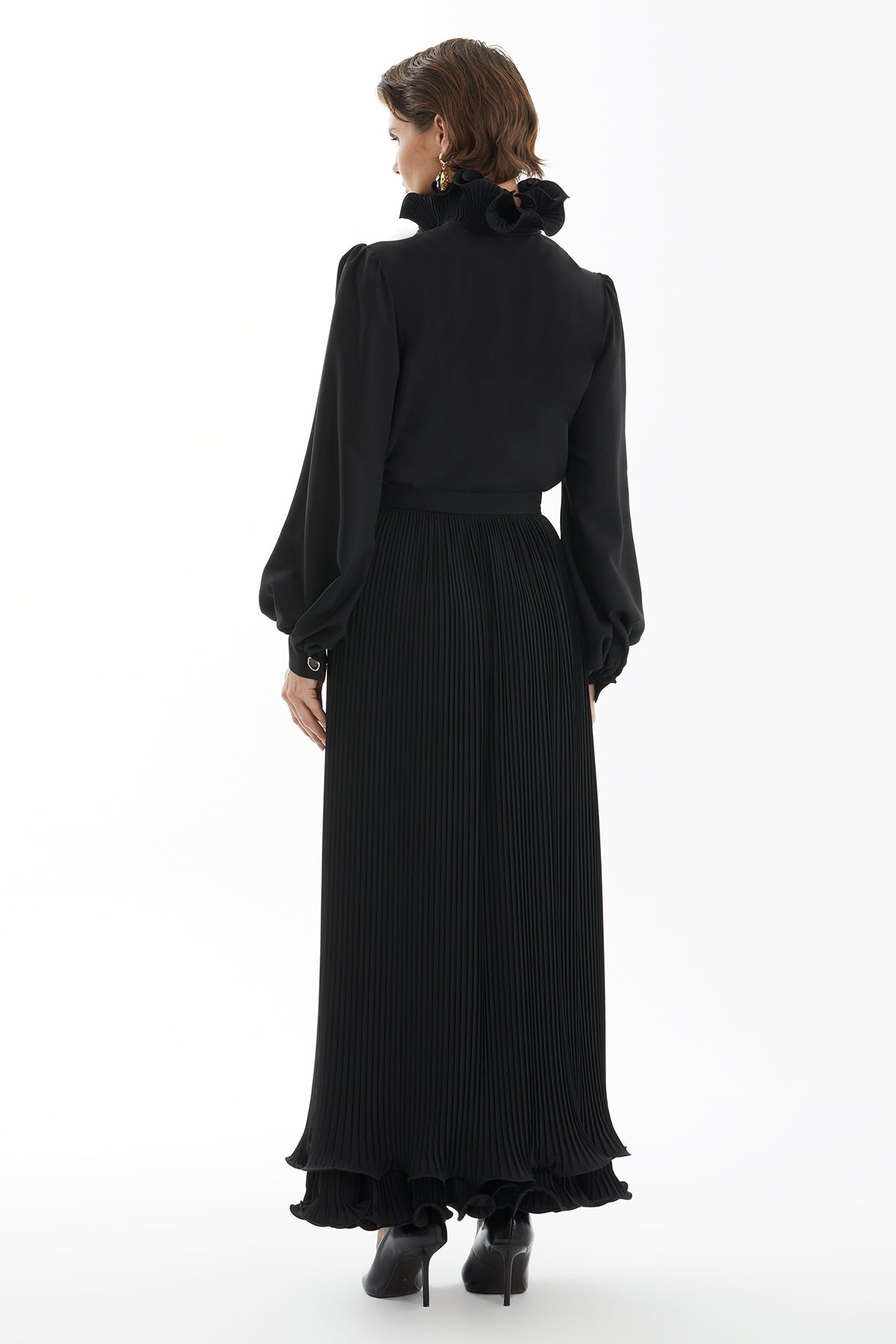 Black Double Layer Pleated Skirt